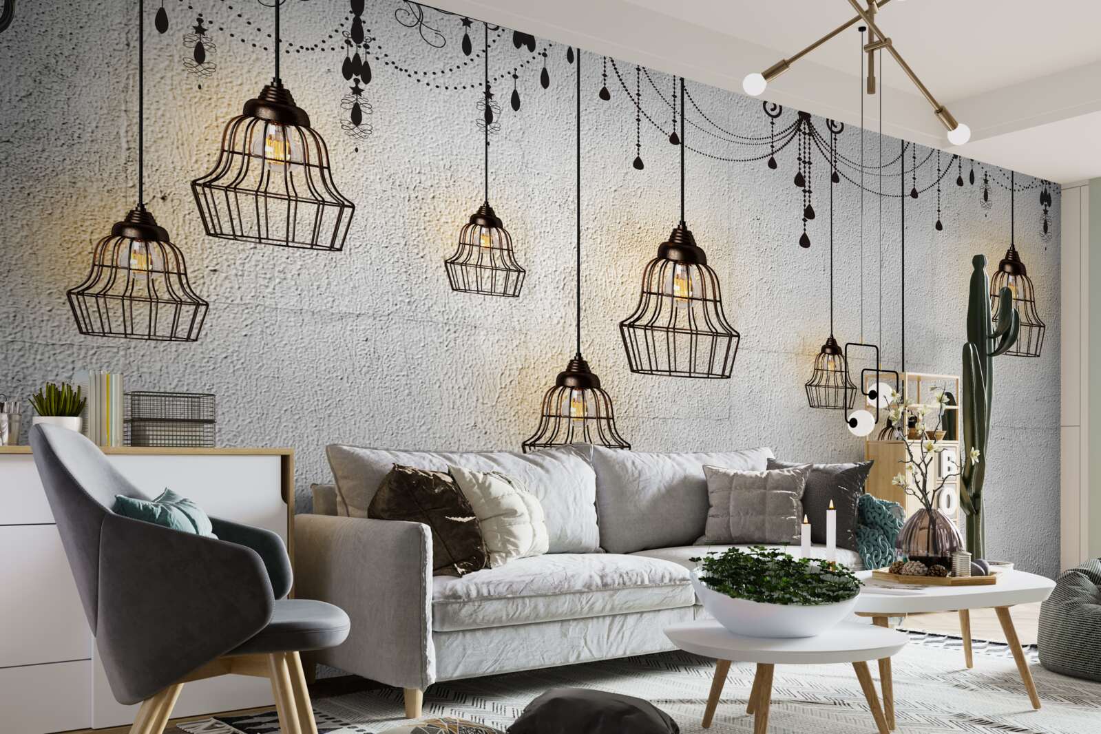 Papier peint lampes anciennes sur fond gris