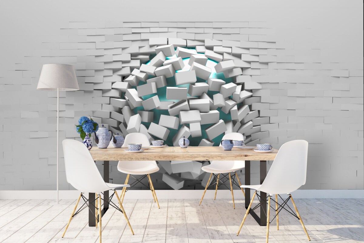 Papier peint trou colossal dans un mur de briques