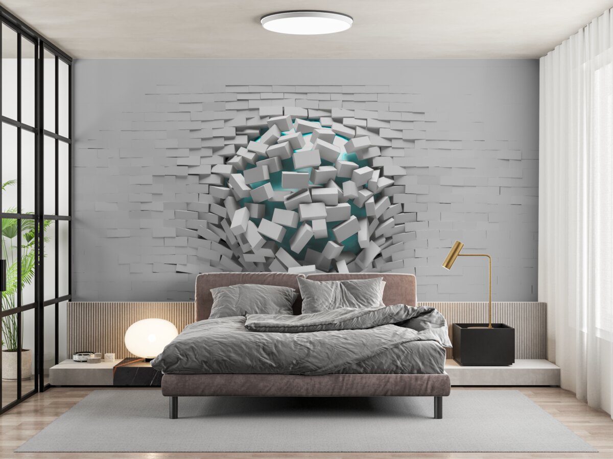 Papier peint trou colossal dans un mur de briques