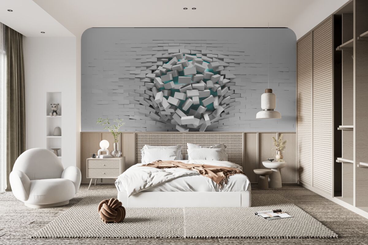 Papier peint trou colossal dans un mur de briques