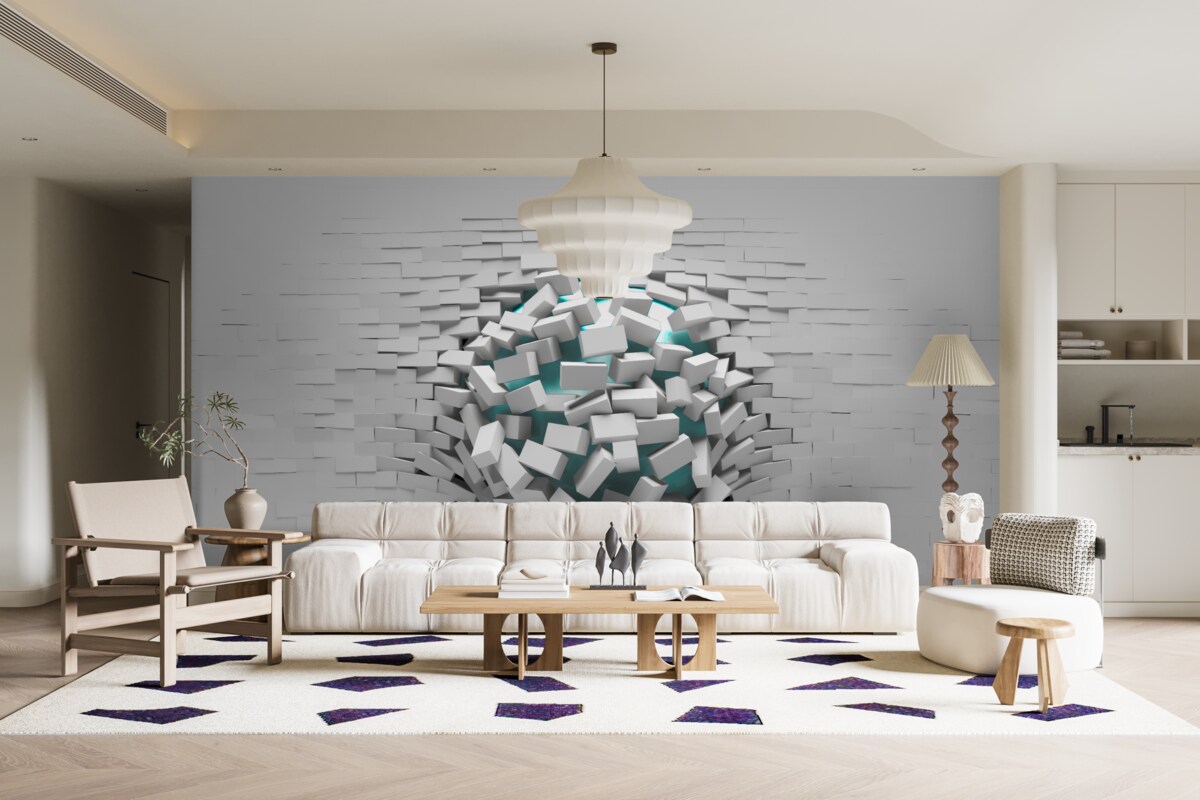 Papier peint trou colossal dans un mur de briques