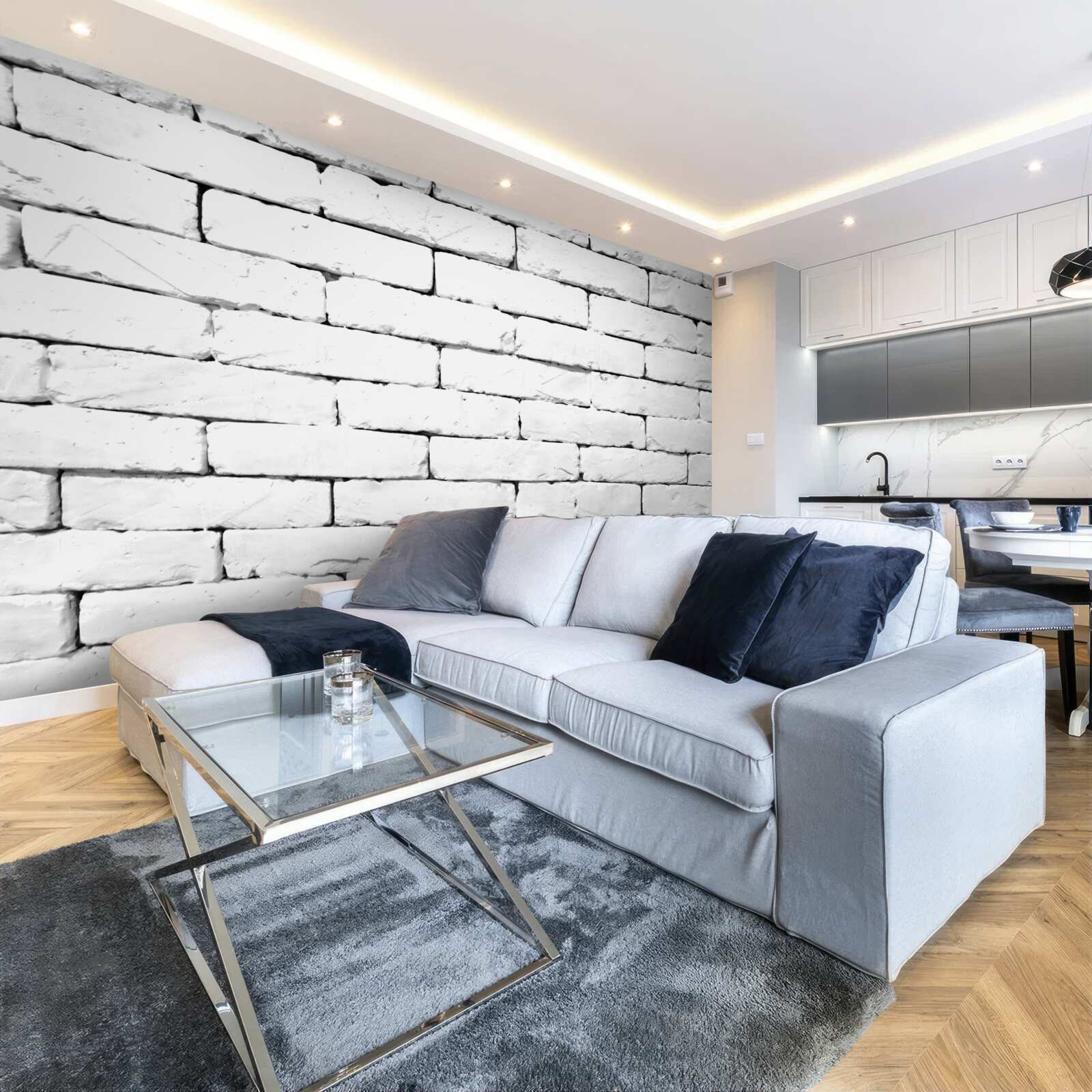 Papier peint Mur de briques, soigneusement travaillé en blanc