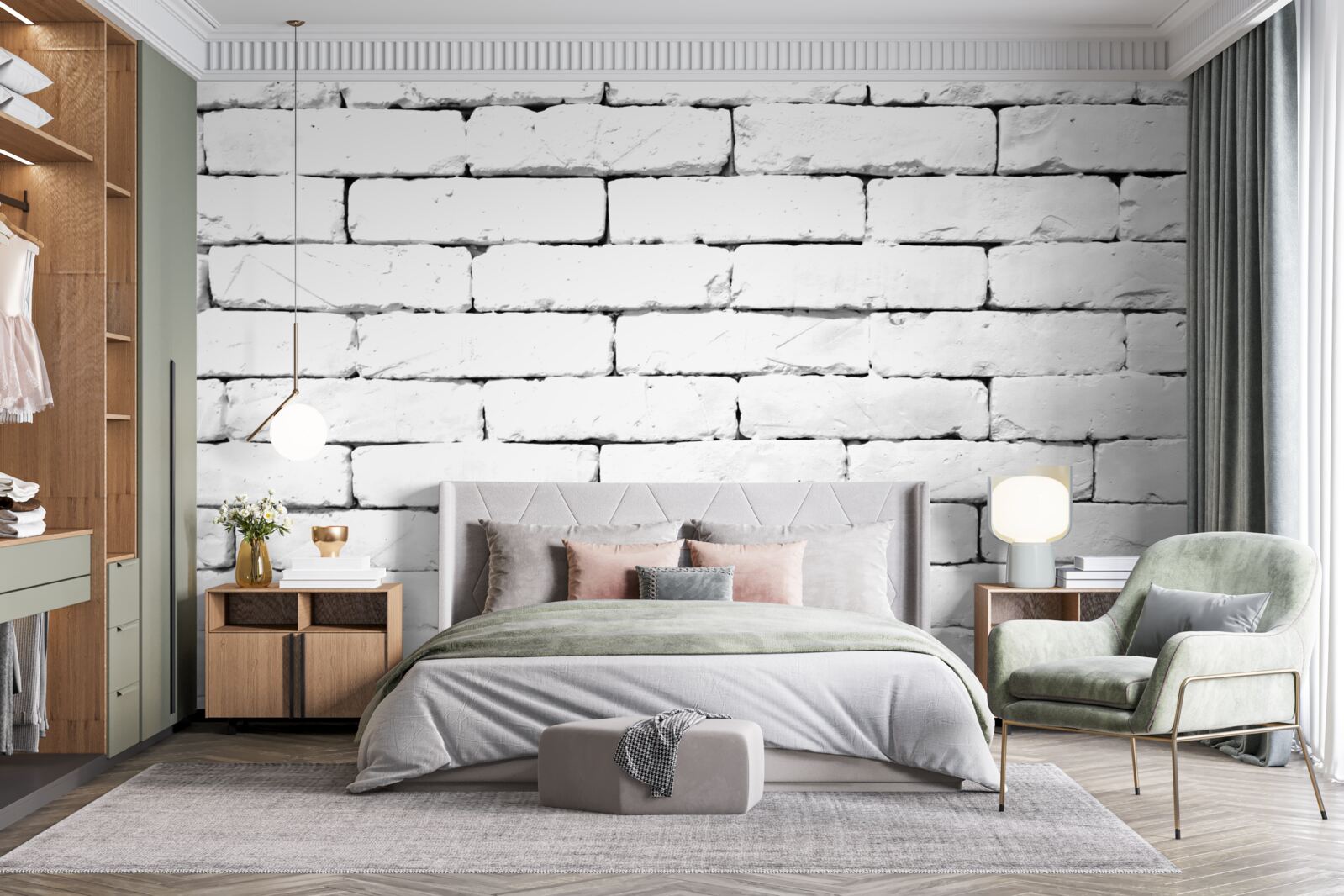 Papier peint Mur de briques, soigneusement travaillé en blanc