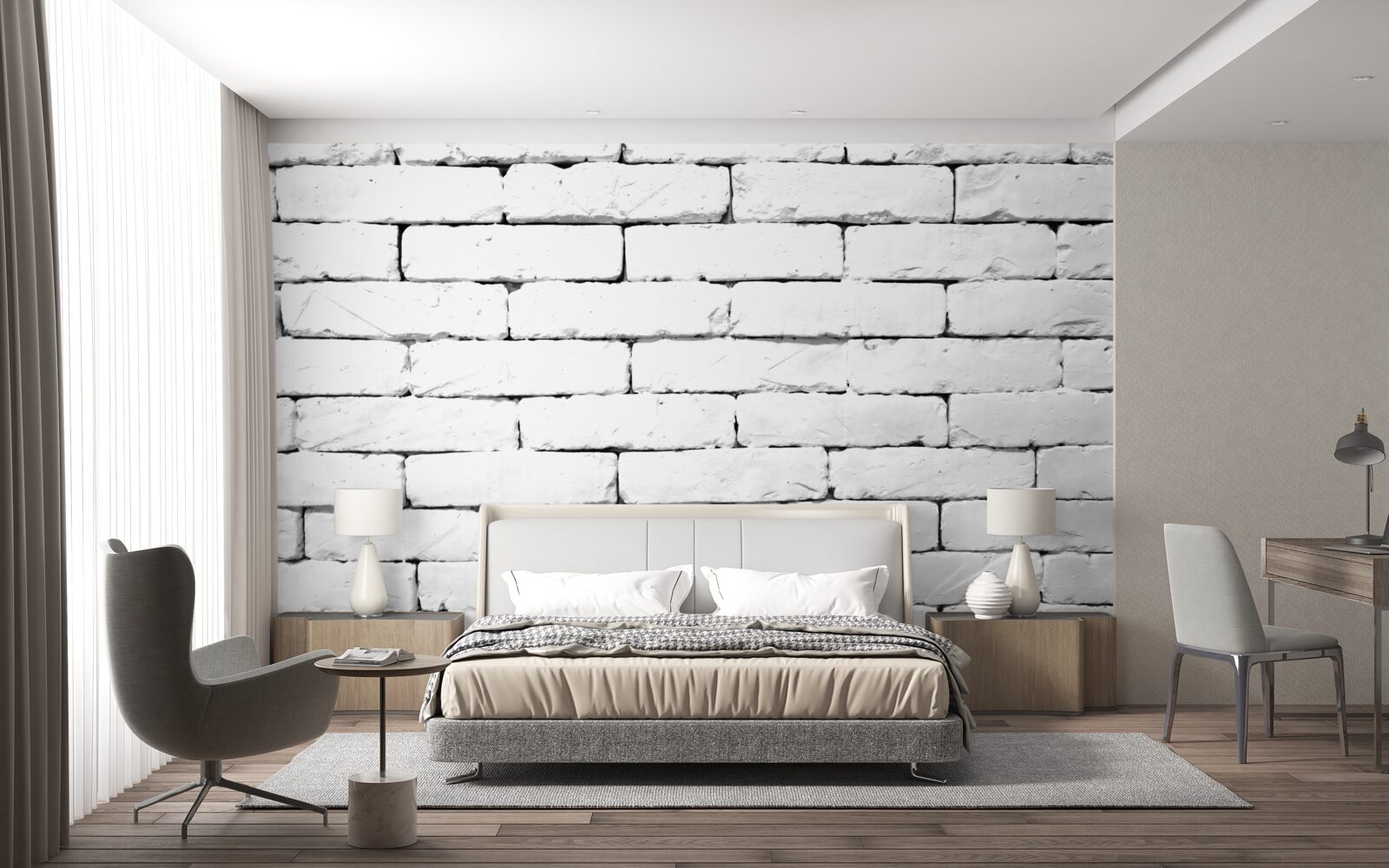 Papier peint Mur de briques, soigneusement travaillé en blanc