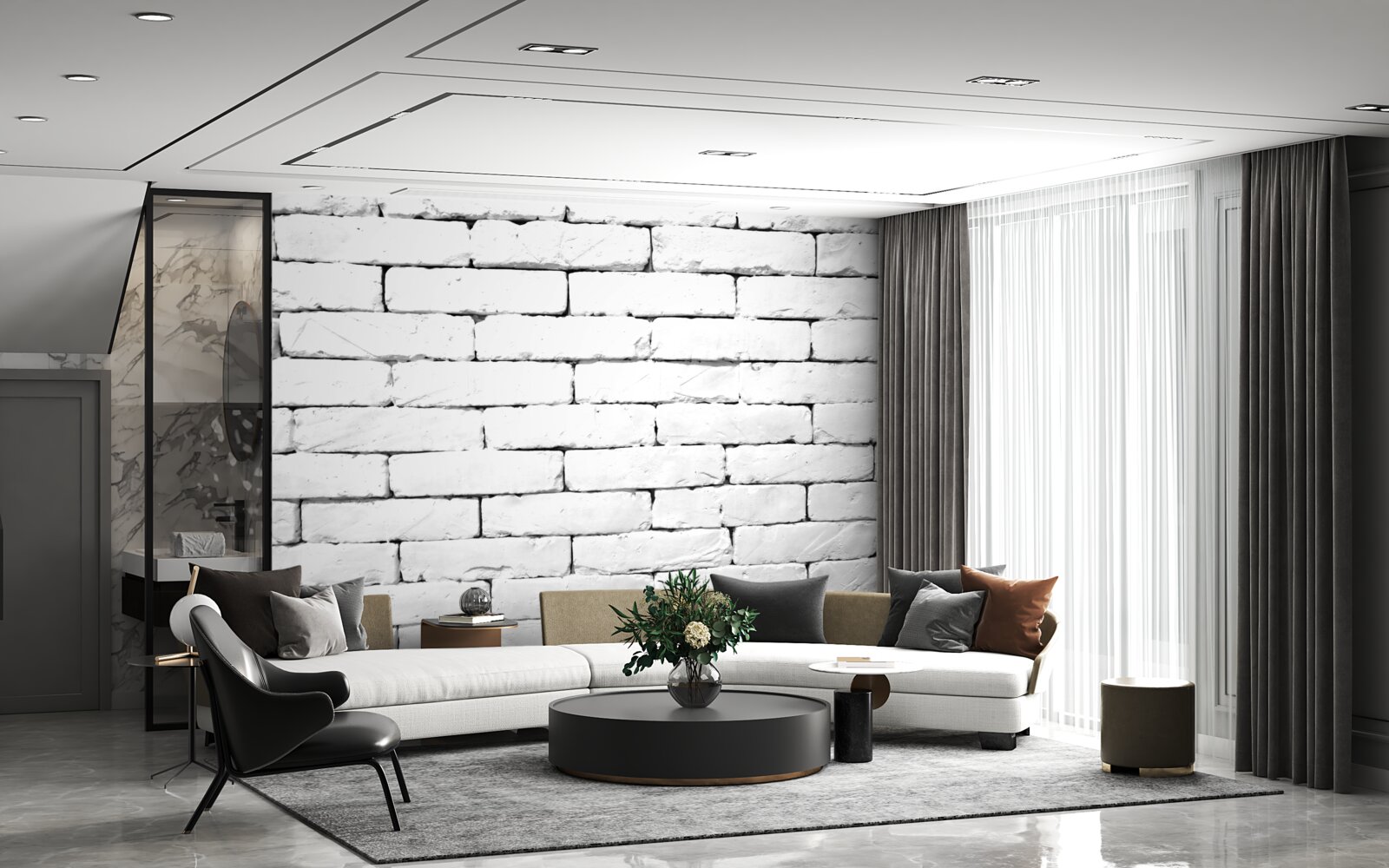 Papier peint Mur de briques, soigneusement travaillé en blanc