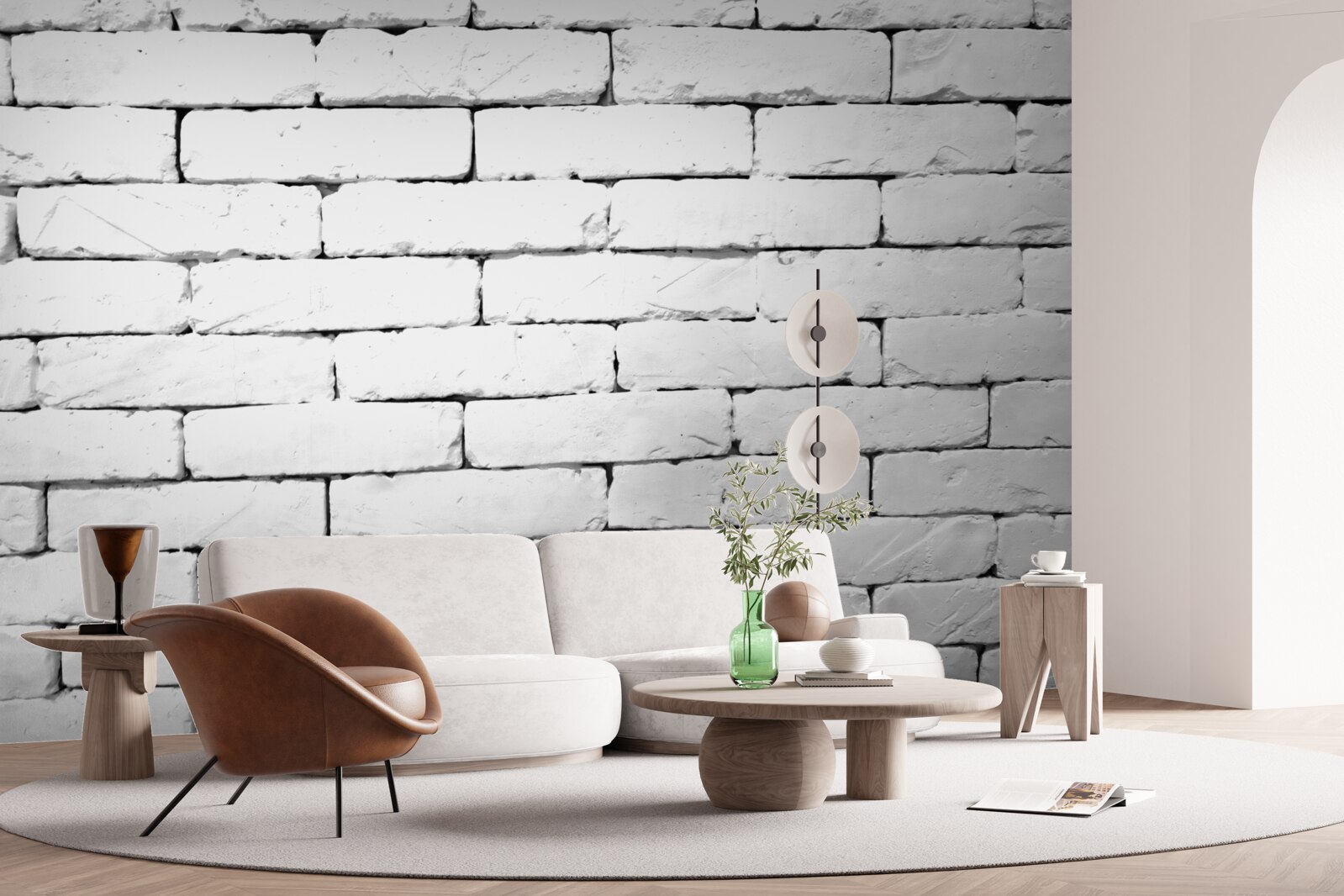 Papier peint Mur de briques, soigneusement travaillé en blanc