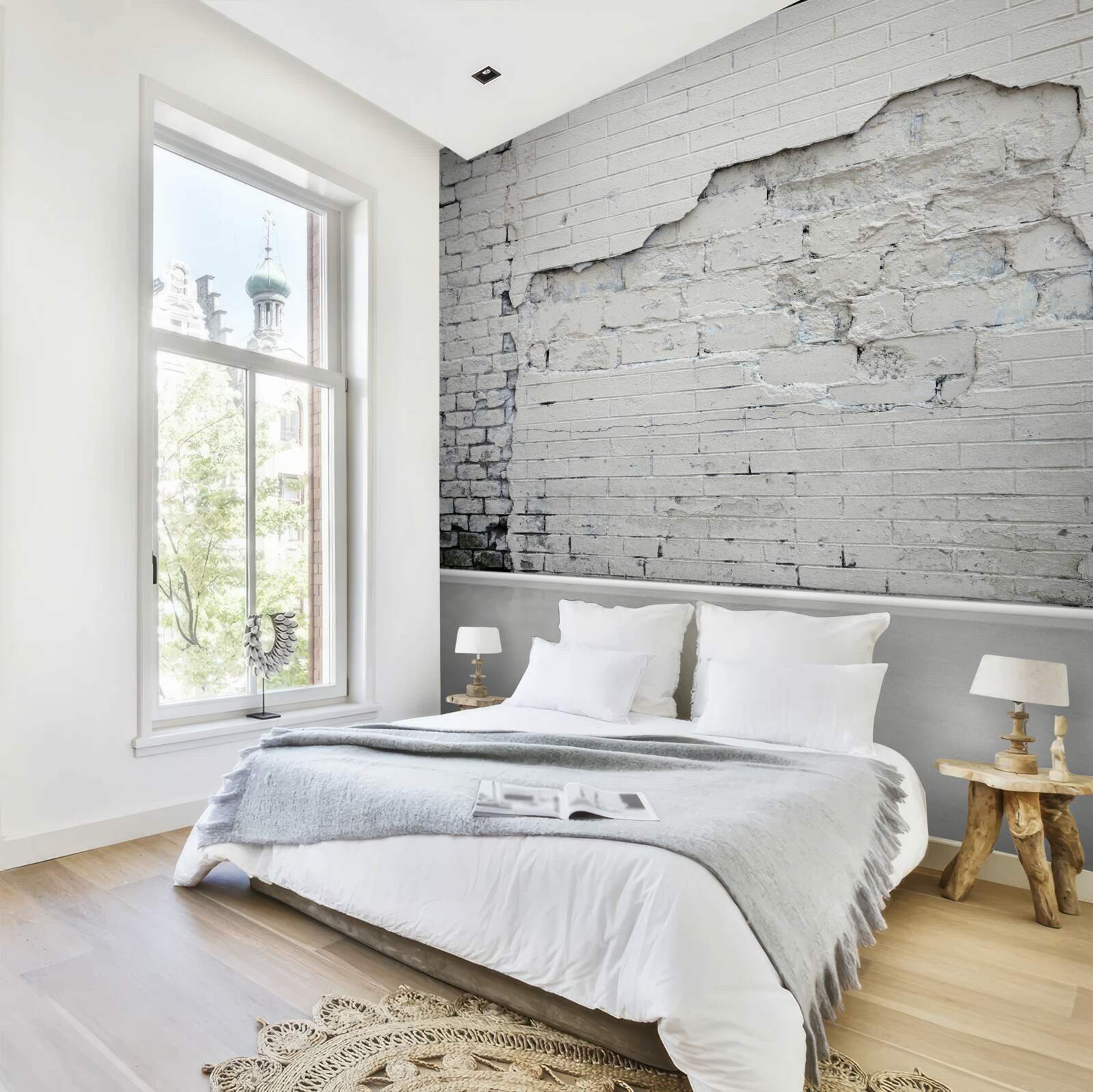 Papier peint mur de briques anciennes blanc neige