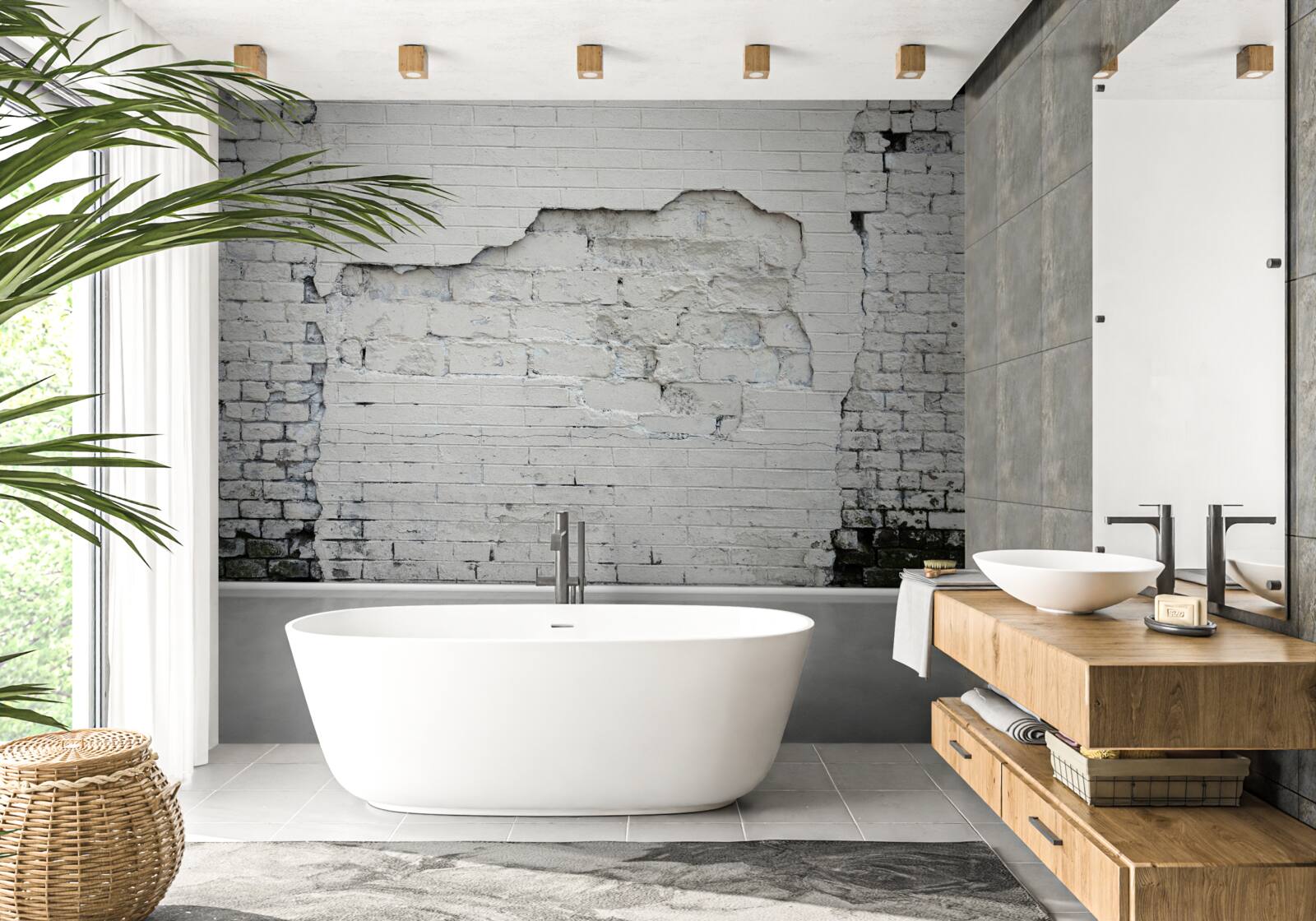 Papier peint mur de briques anciennes blanc neige