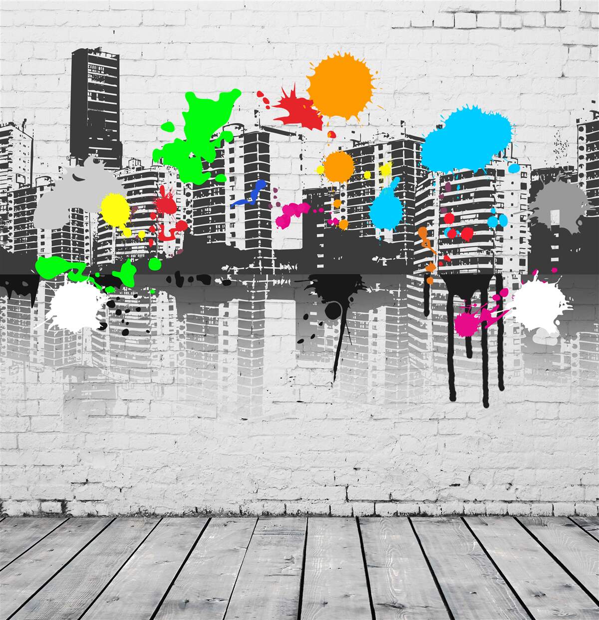 Papier peint des maisons décorées de graffitis lumineux