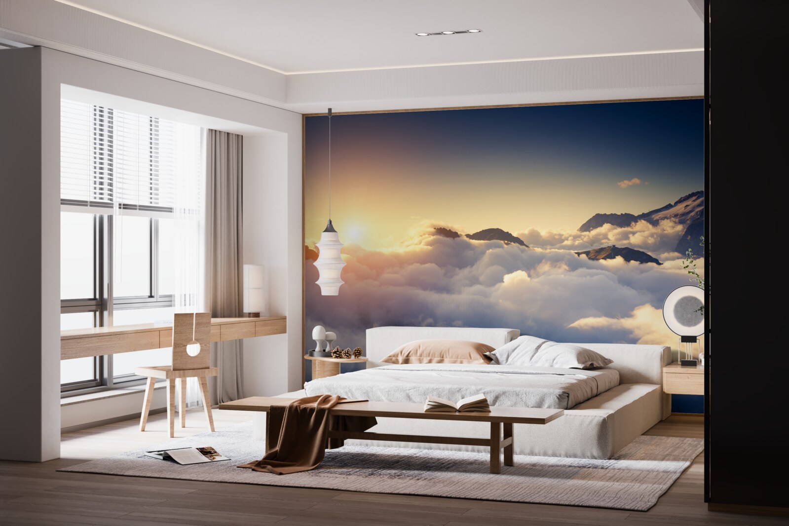 Papier peint les nuages à l'horizon absorbent le soleil couchant