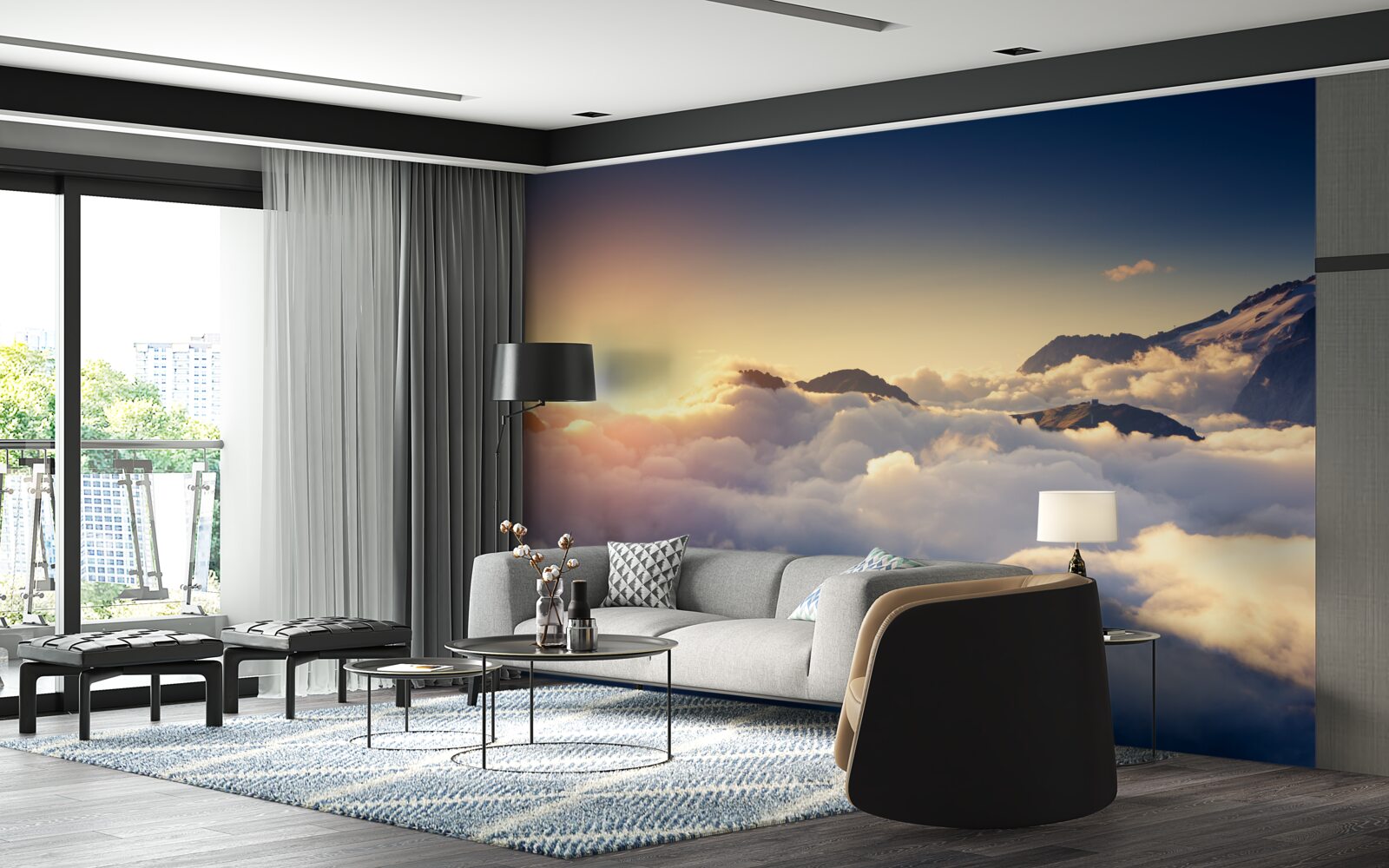 Papier peint les nuages à l'horizon absorbent le soleil couchant