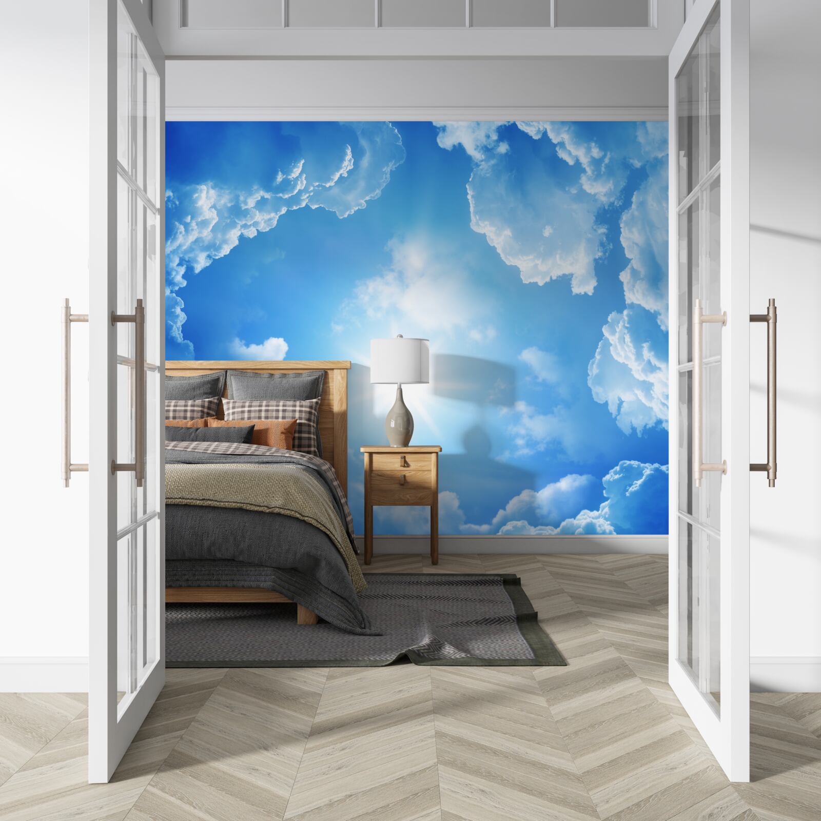 Papier peint Le soleil brille au milieu d'un ciel d'azur