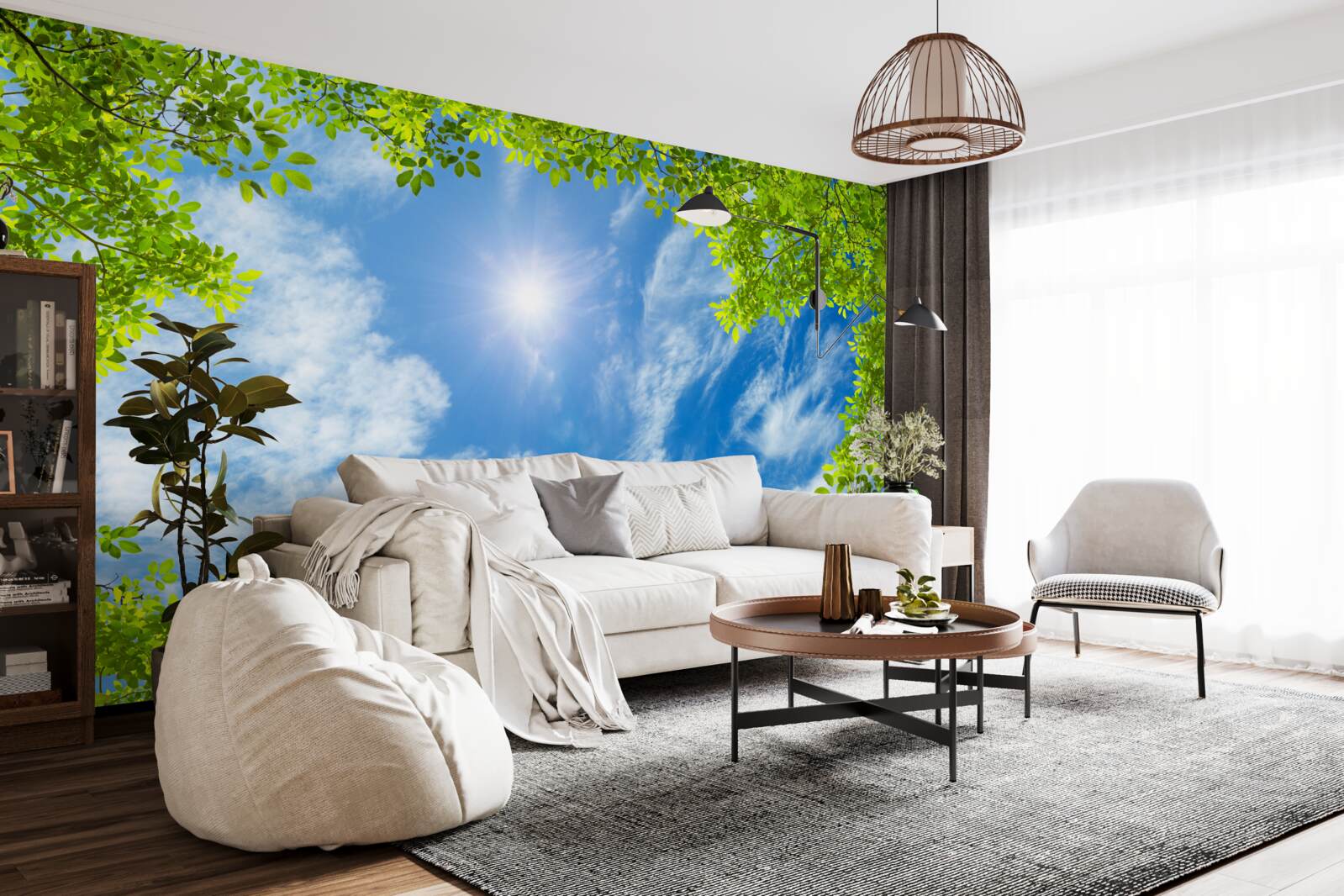 Papier peint le vert dans lequel le soleil est enfoui et le bleu du ciel