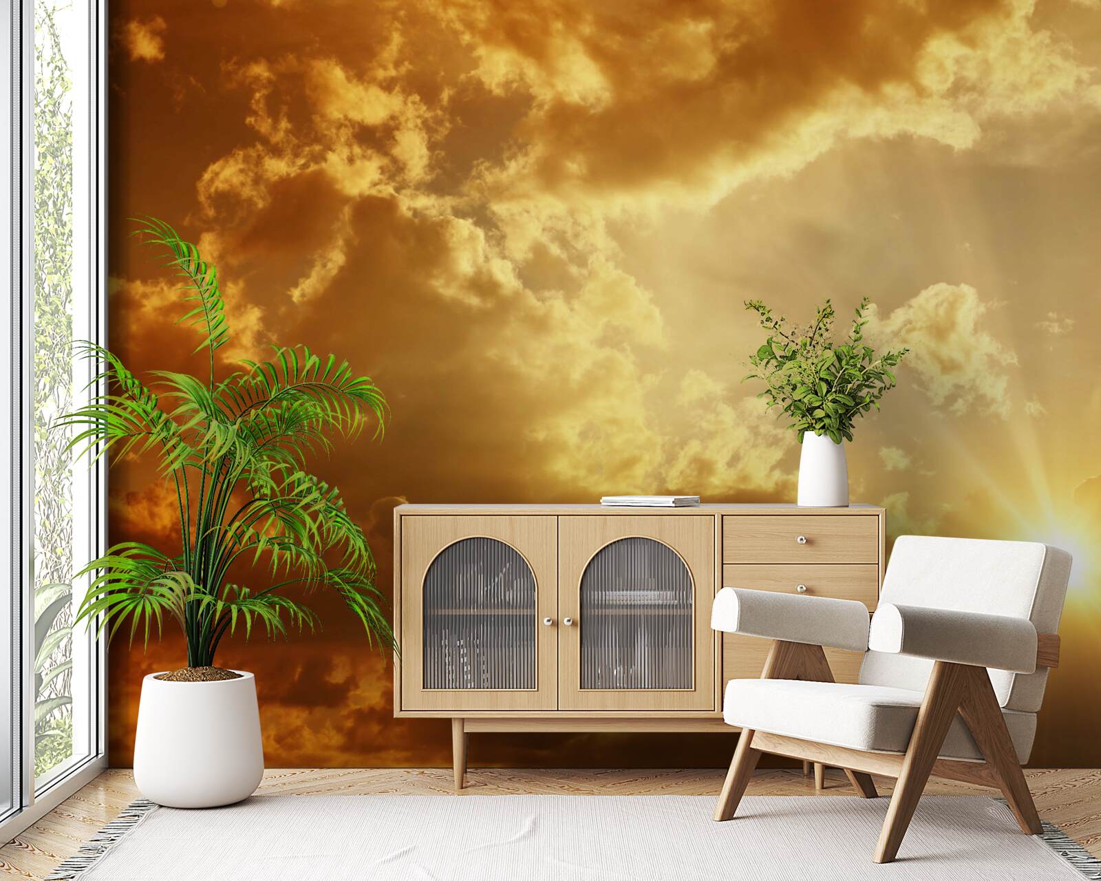 Papier peint les rayons du soleil qui percent les nuages au coucher du soleil dégagent de la chaleur