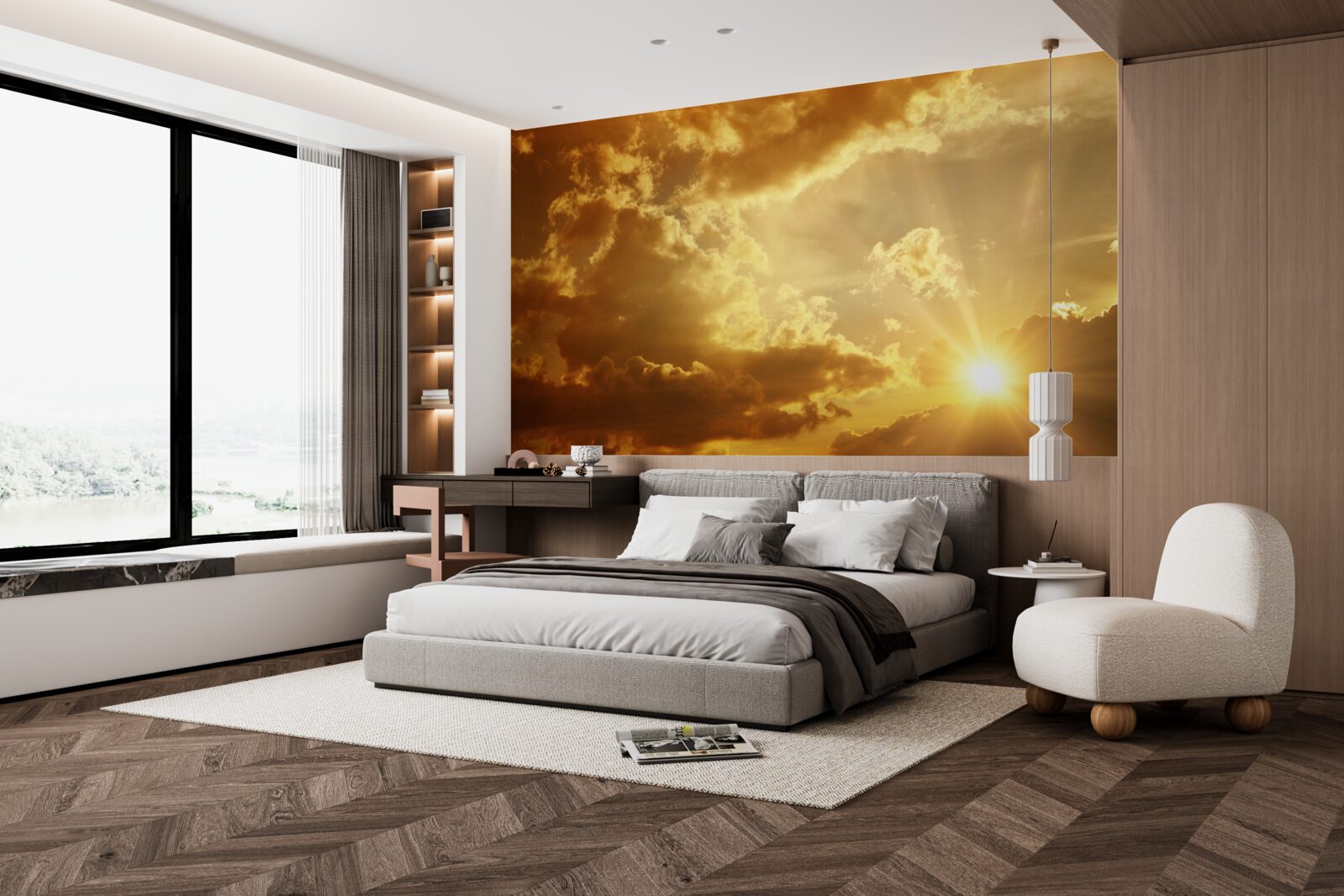 Papier peint les rayons du soleil qui percent les nuages au coucher du soleil dégagent de la chaleur