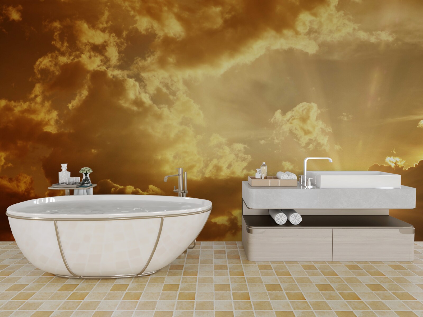 Papier peint les rayons du soleil qui percent les nuages au coucher du soleil dégagent de la chaleur