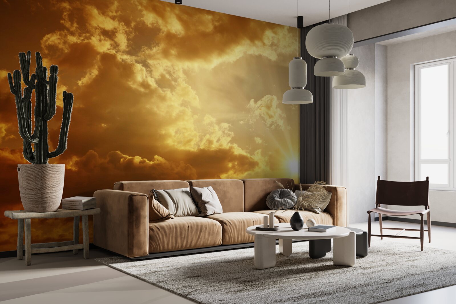 Papier peint les rayons du soleil qui percent les nuages au coucher du soleil dégagent de la chaleur