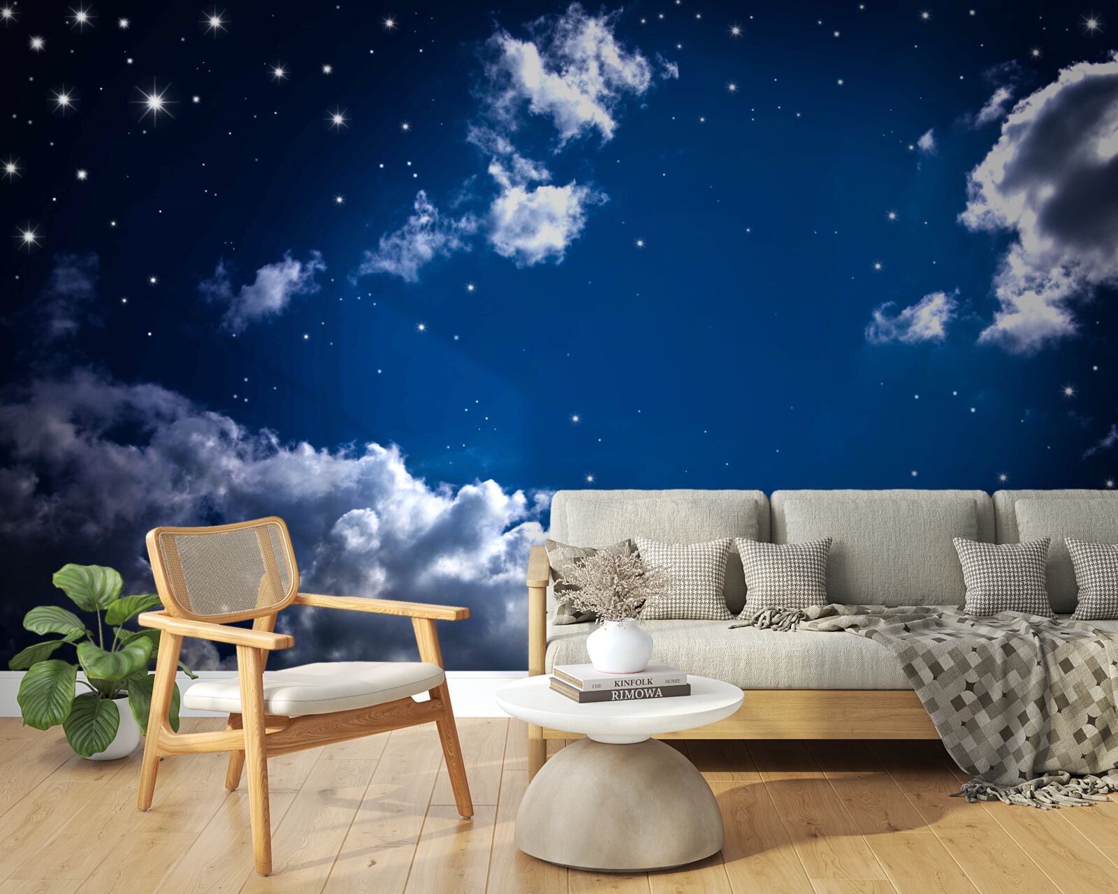 Papier peint le ciel nocturne brille de nuages et d'étoiles