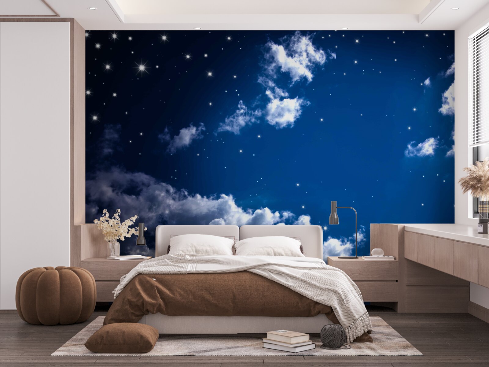 Papier peint le ciel nocturne brille de nuages et d'étoiles