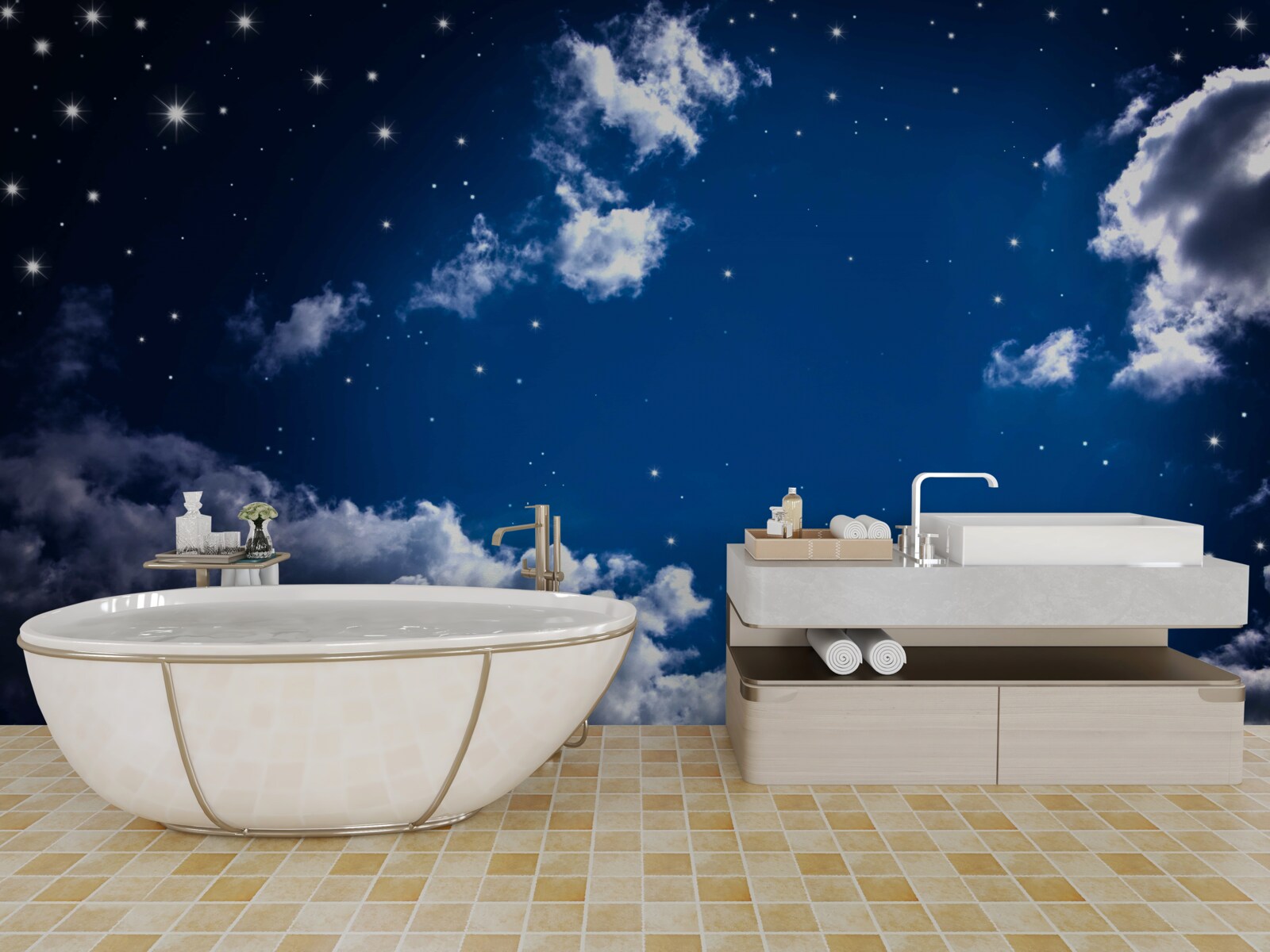 Papier peint le ciel nocturne brille de nuages et d'étoiles