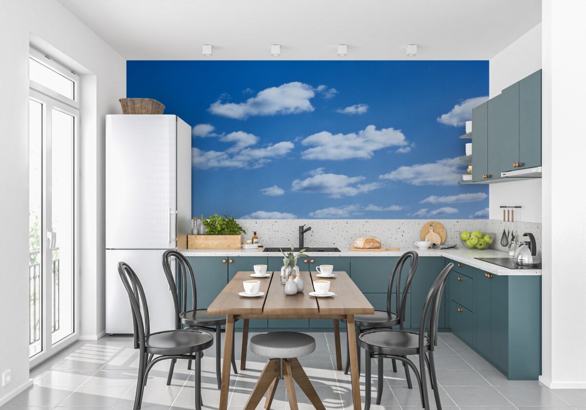 Papier peint nuages blancs flottant dans un ciel bleu