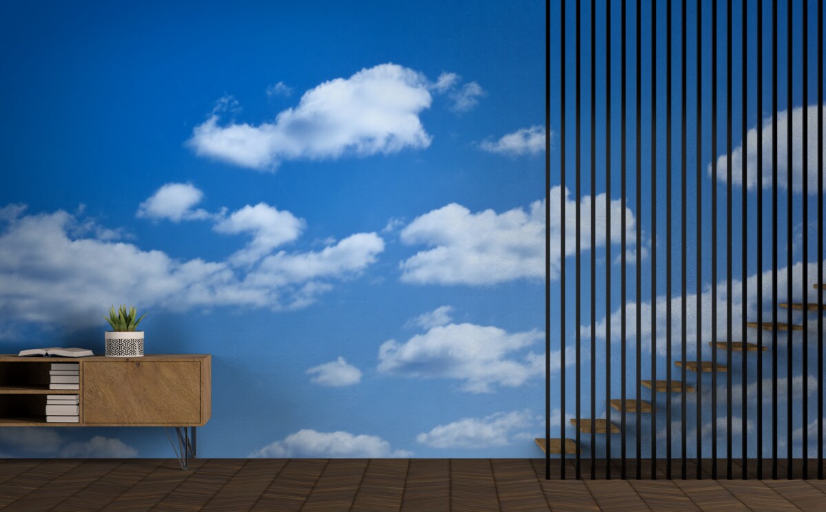 Papier peint nuages blancs flottant dans un ciel bleu