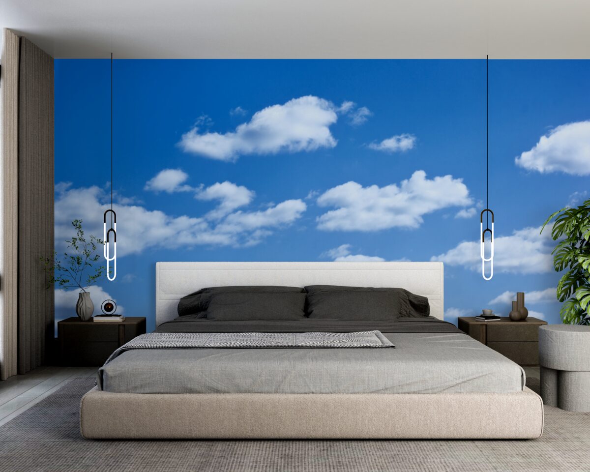 Papier peint nuages blancs flottant dans un ciel bleu