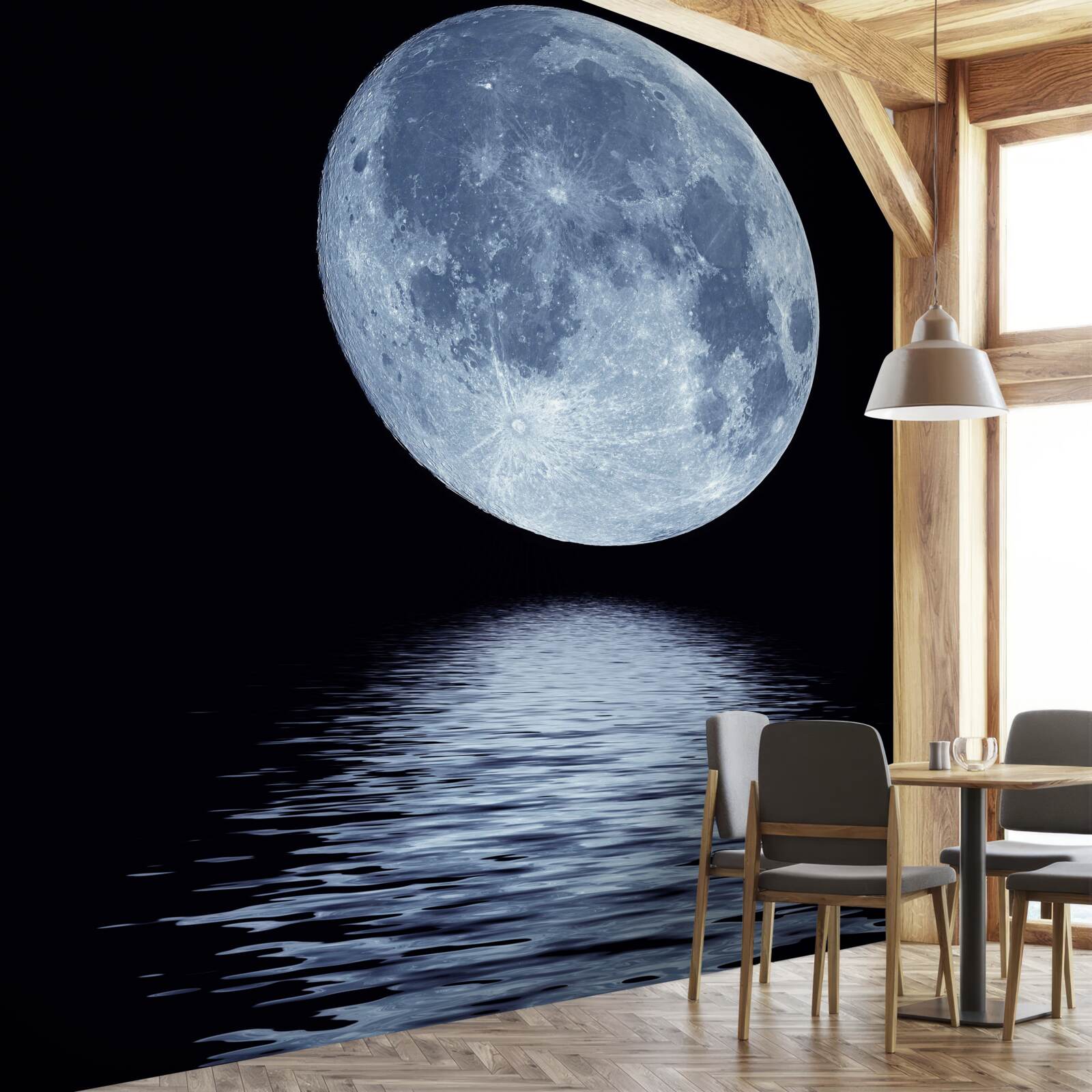 Papier peint reflet de la pleine lune sur la surface de l'eau