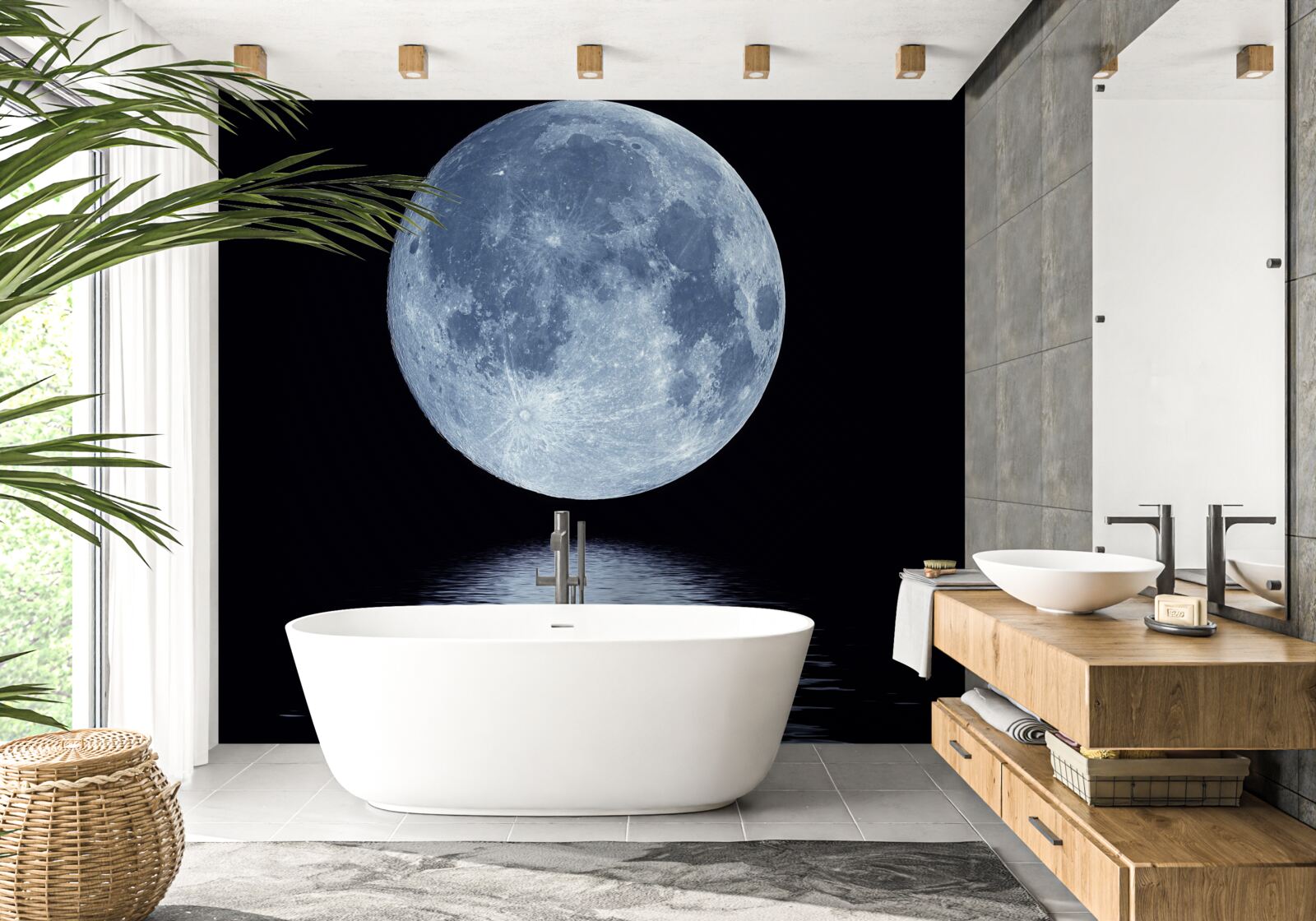 Papier peint reflet de la pleine lune sur la surface de l'eau