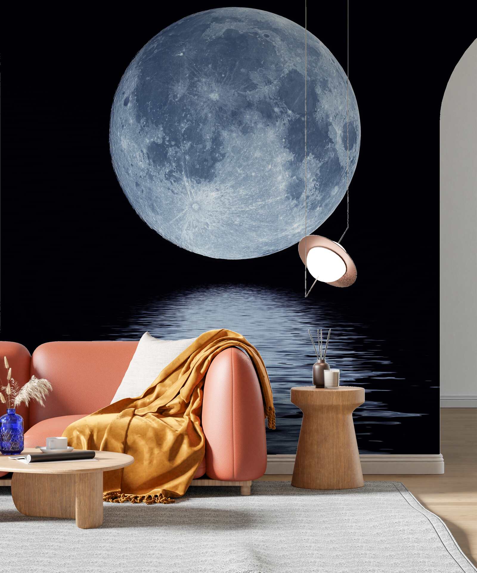 Papier peint reflet de la pleine lune sur la surface de l'eau