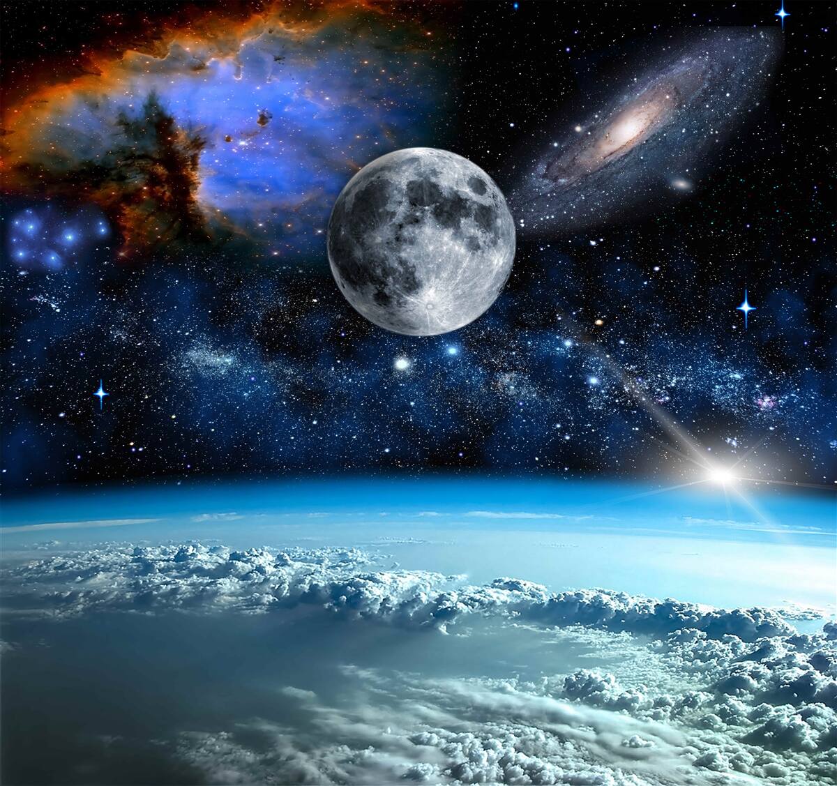 Papier peint la lune et l'univers sont au-dessus des nuages