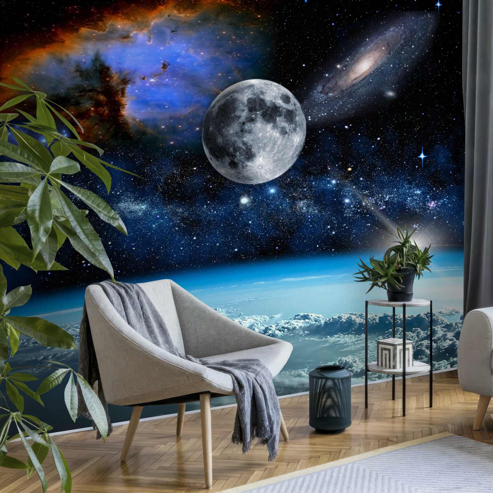 Papier peint la lune et l'univers sont au-dessus des nuages