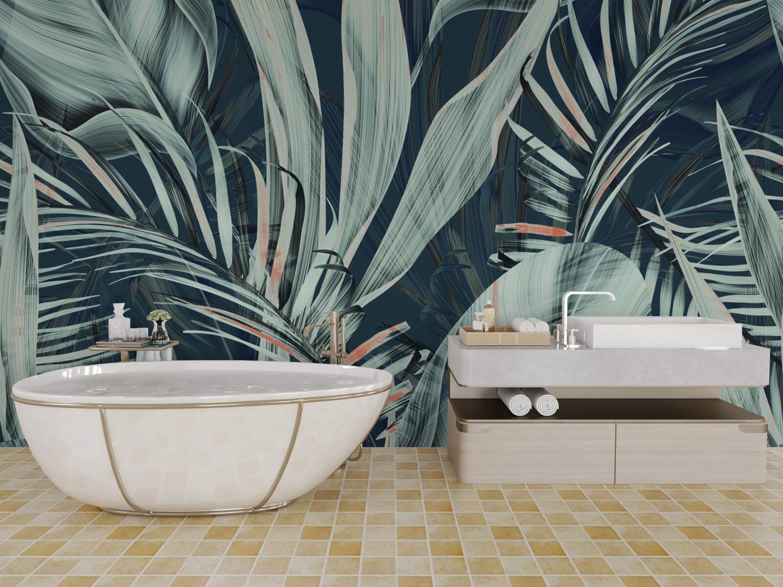 Papier peint pétales de fougères blanches du soir