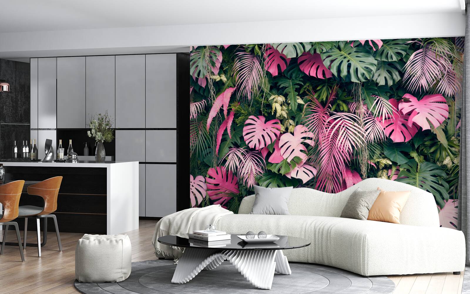 Papier peint les feuilles de la fougère sont rose vif