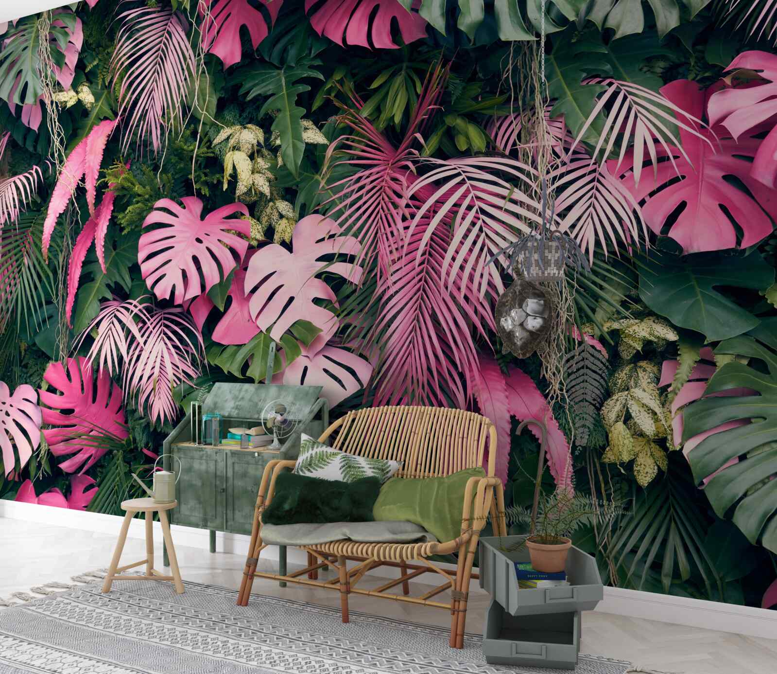 Papier peint les feuilles de la fougère sont rose vif