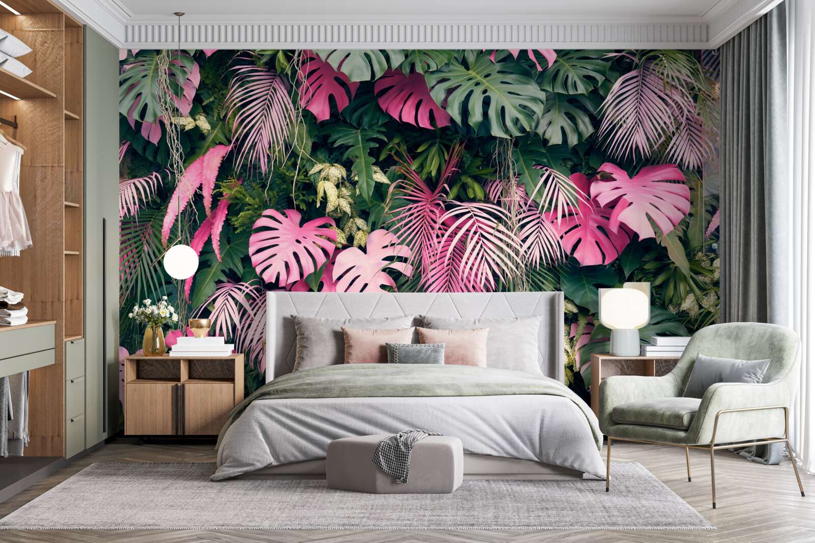 Papier peint les feuilles de la fougère sont rose vif