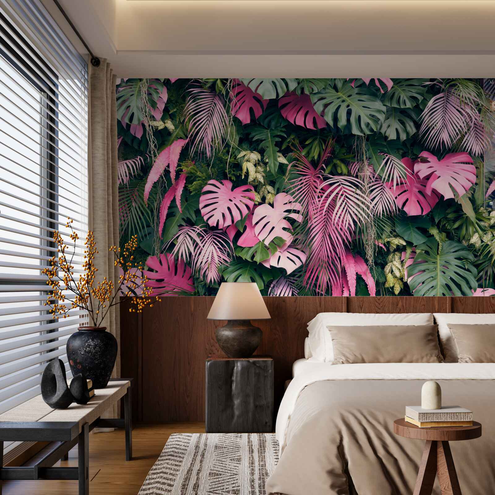 Papier peint les feuilles de la fougère sont rose vif