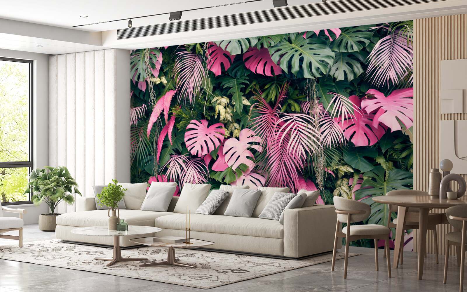 Papier peint les feuilles de la fougère sont rose vif