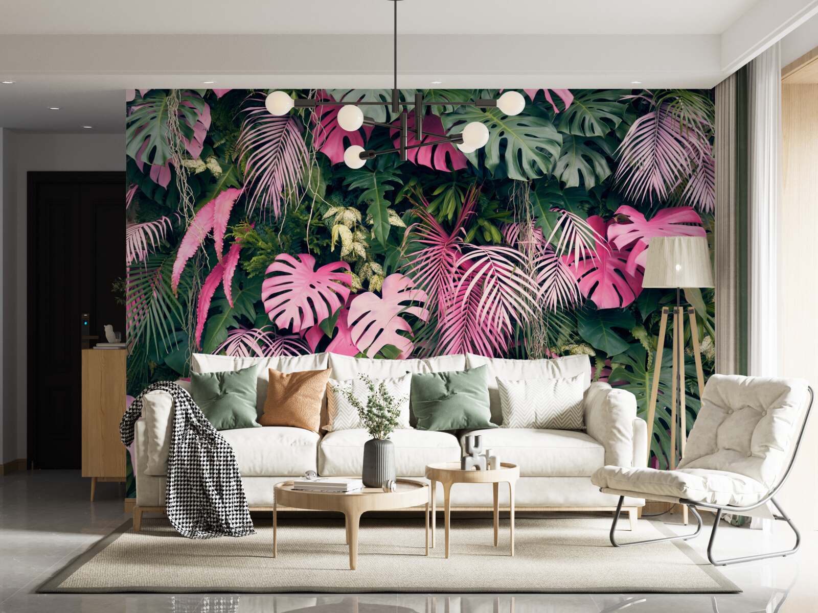 Papier peint les feuilles de la fougère sont rose vif