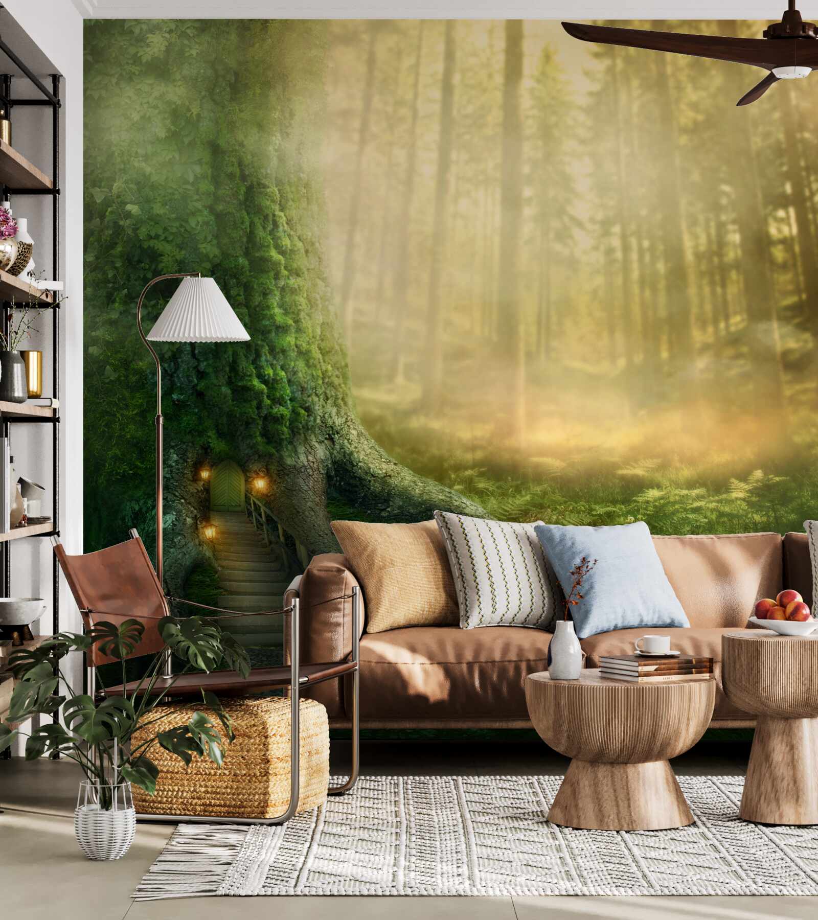 Papier peint la forêt verte est enveloppée d'un épais brouillard