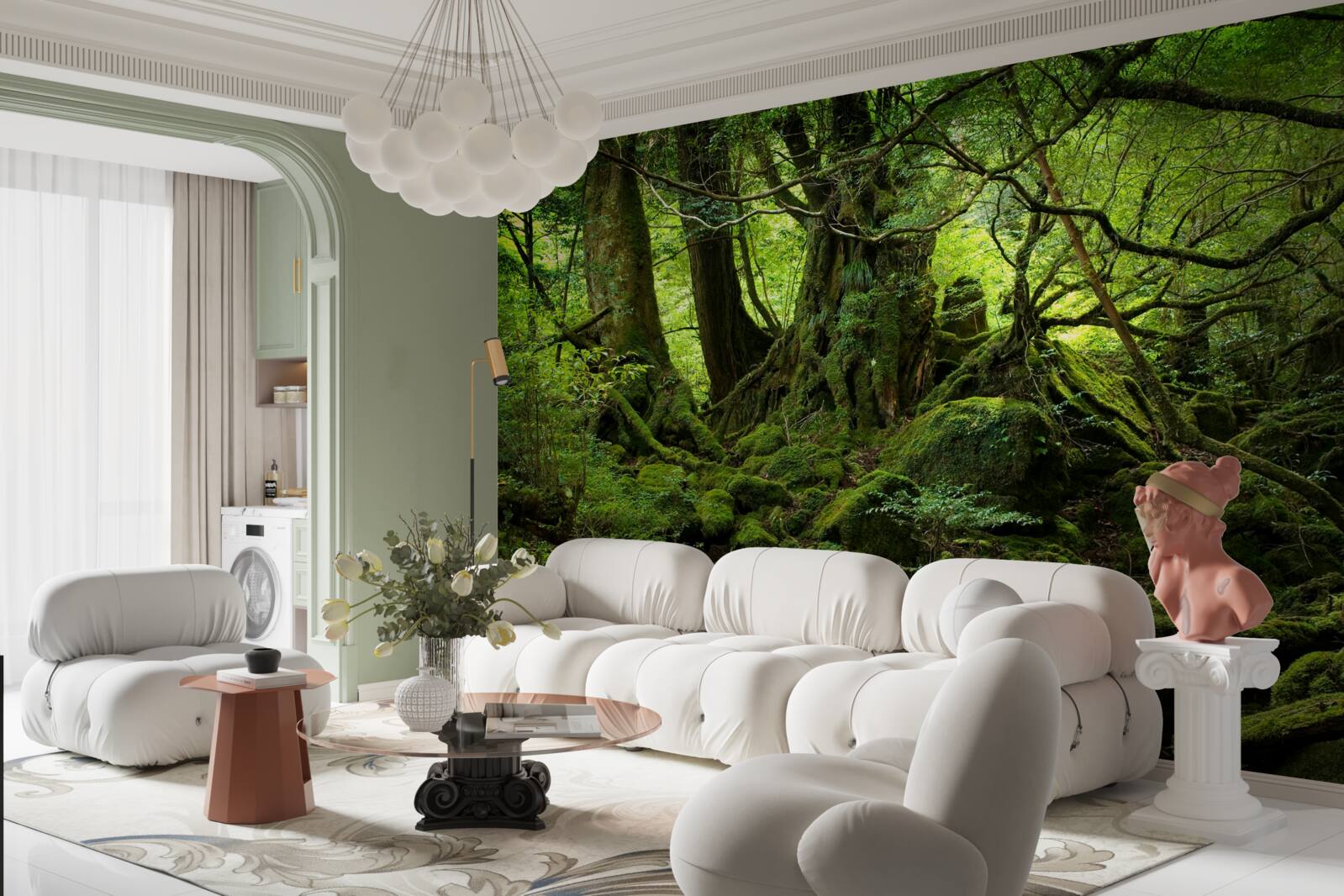 Papier peint forêt dense et verte