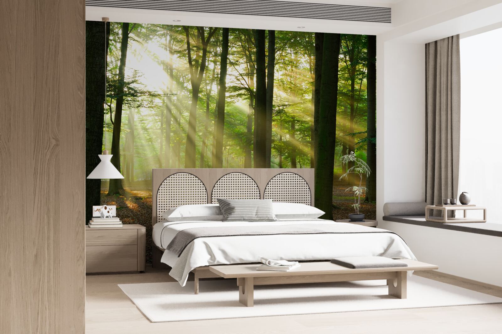 Papier peint les rayons du soleil pénètrent la brume matinale dans le désert