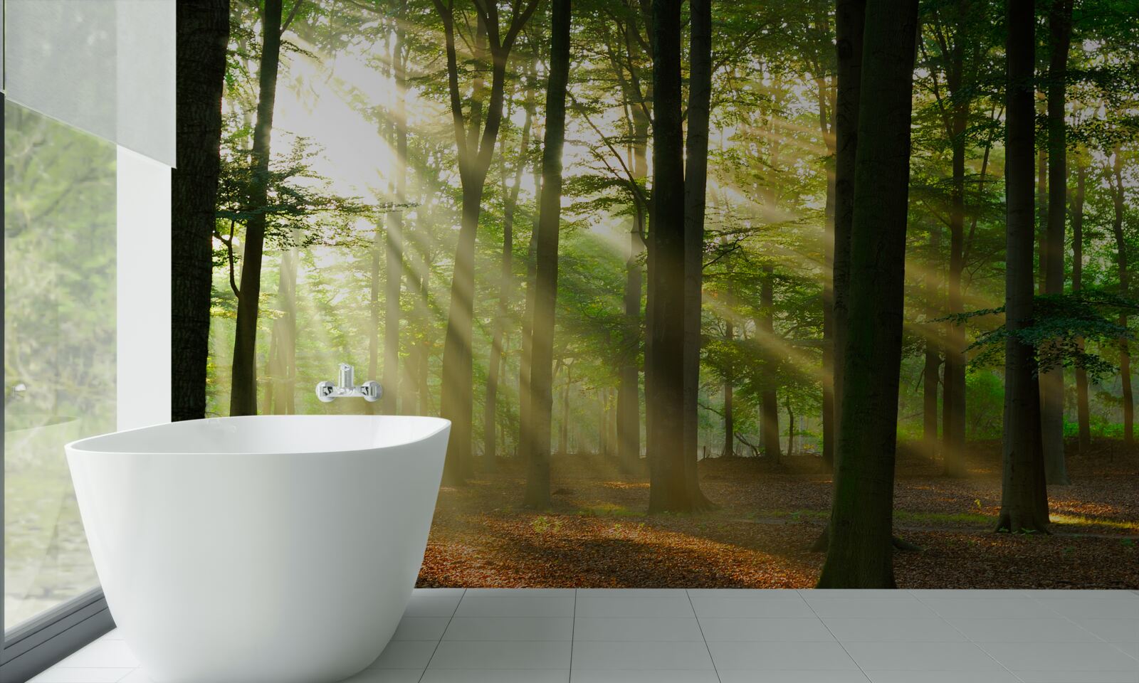 Papier peint les rayons du soleil pénètrent la brume matinale dans le désert