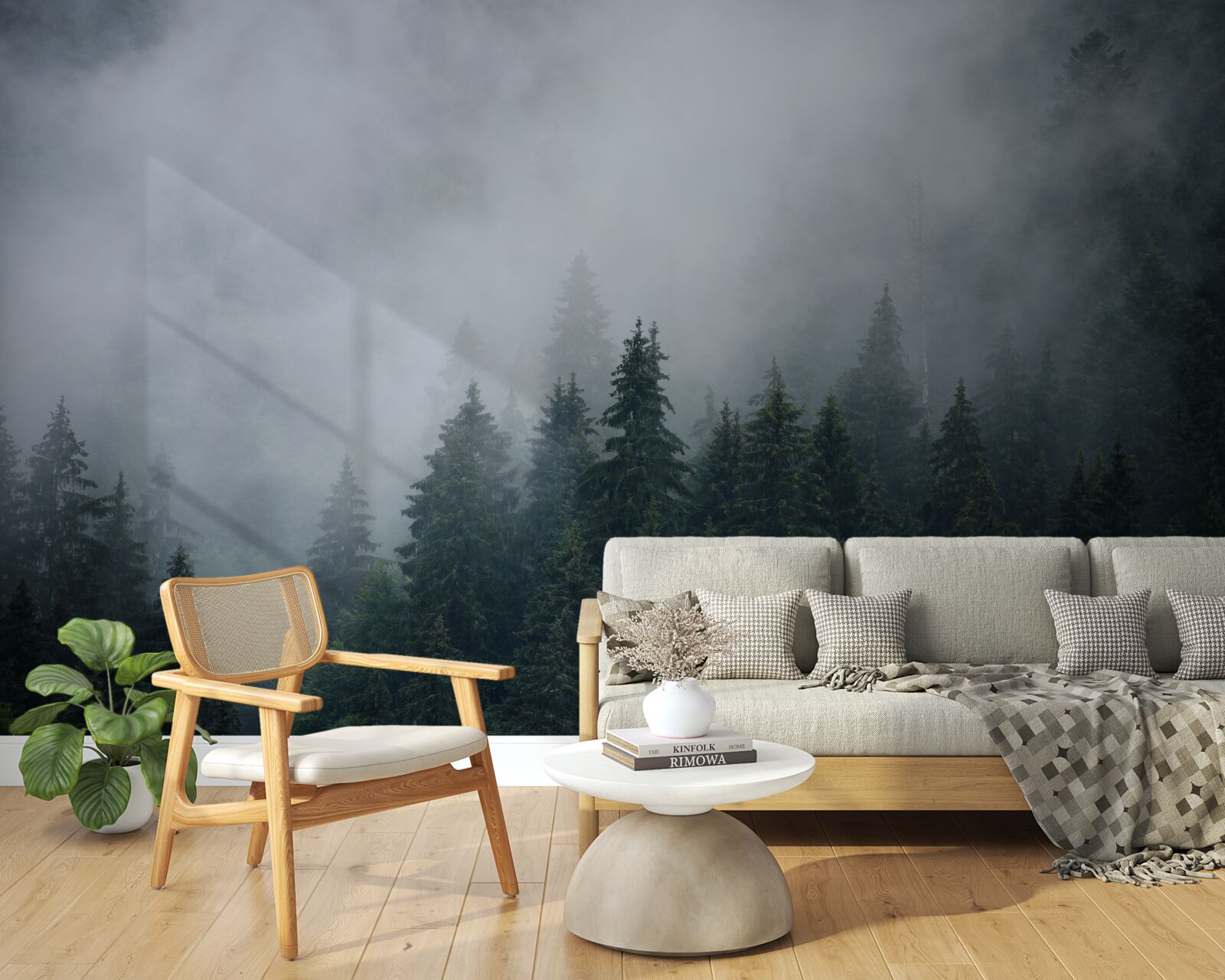 Papier peint la brume s'abat sur un bosquet d'épicéas