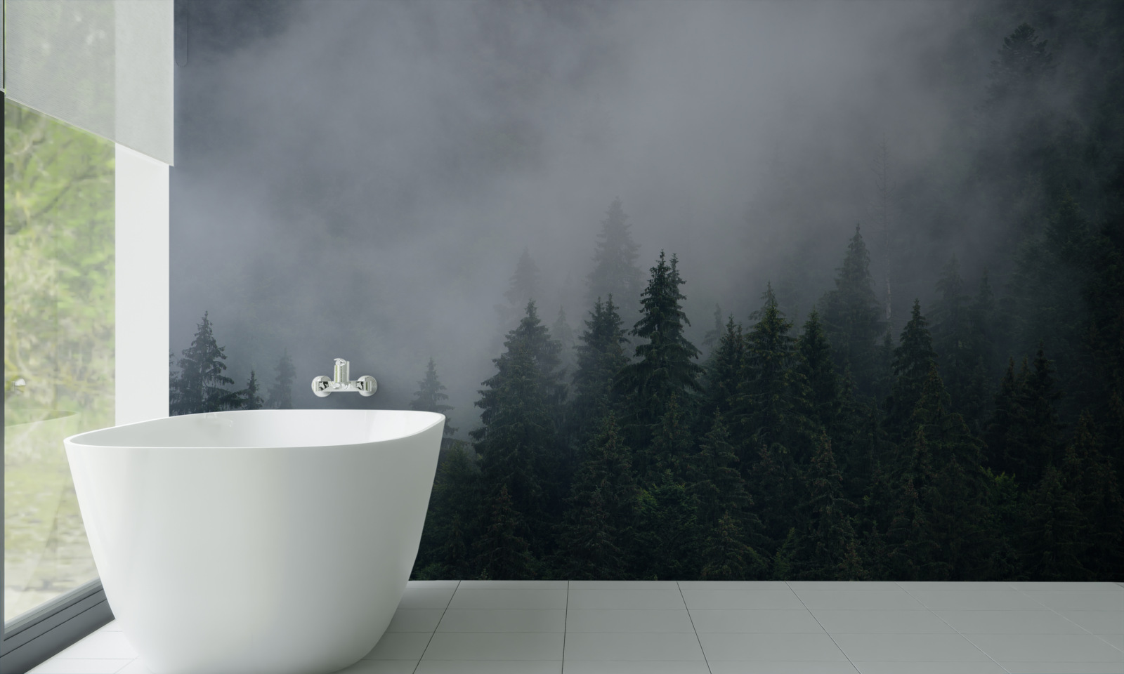 Papier peint la brume s'abat sur un bosquet d'épicéas