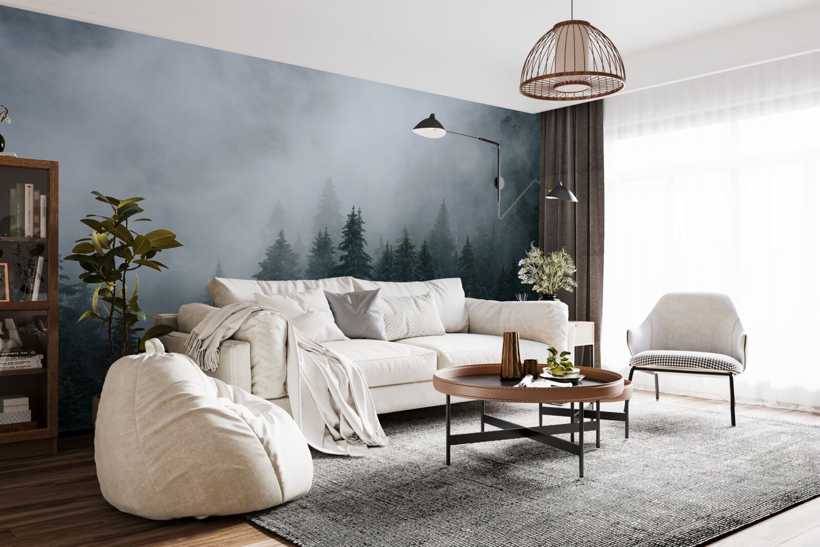 Papier peint la brume s'abat sur un bosquet d'épicéas