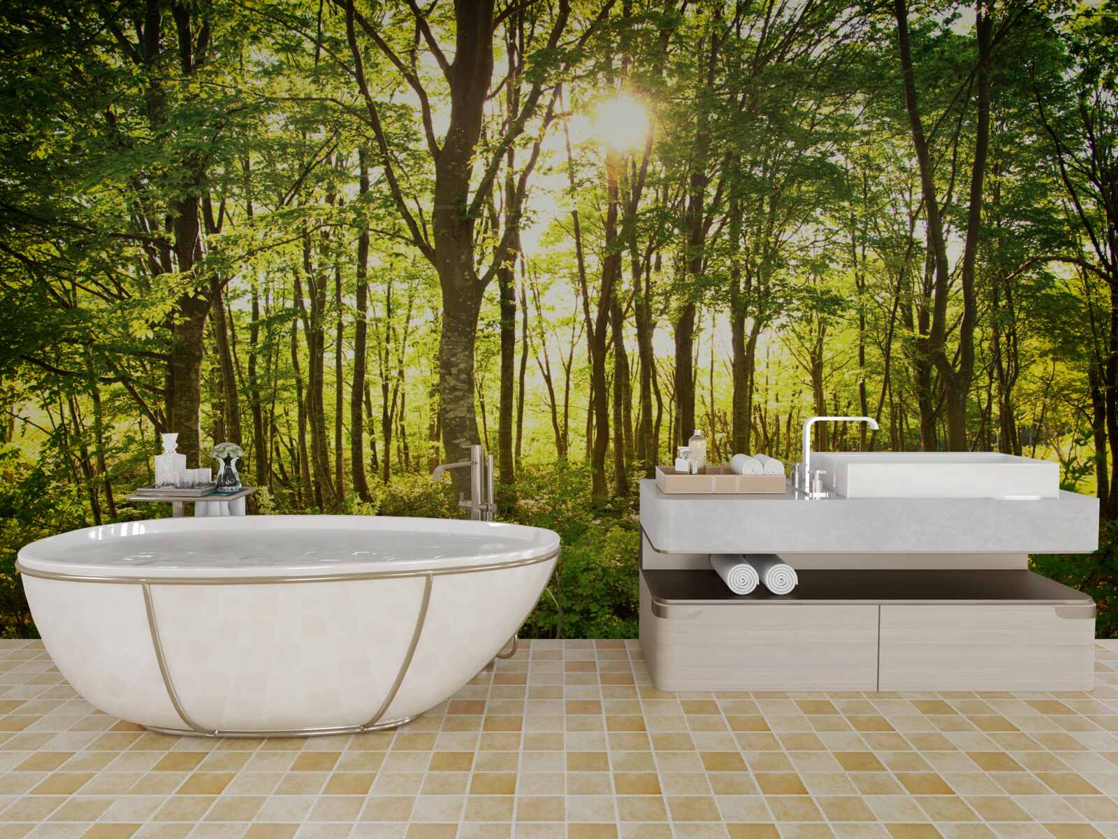 Papier peint la lumière du soleil illumine la tremblaie