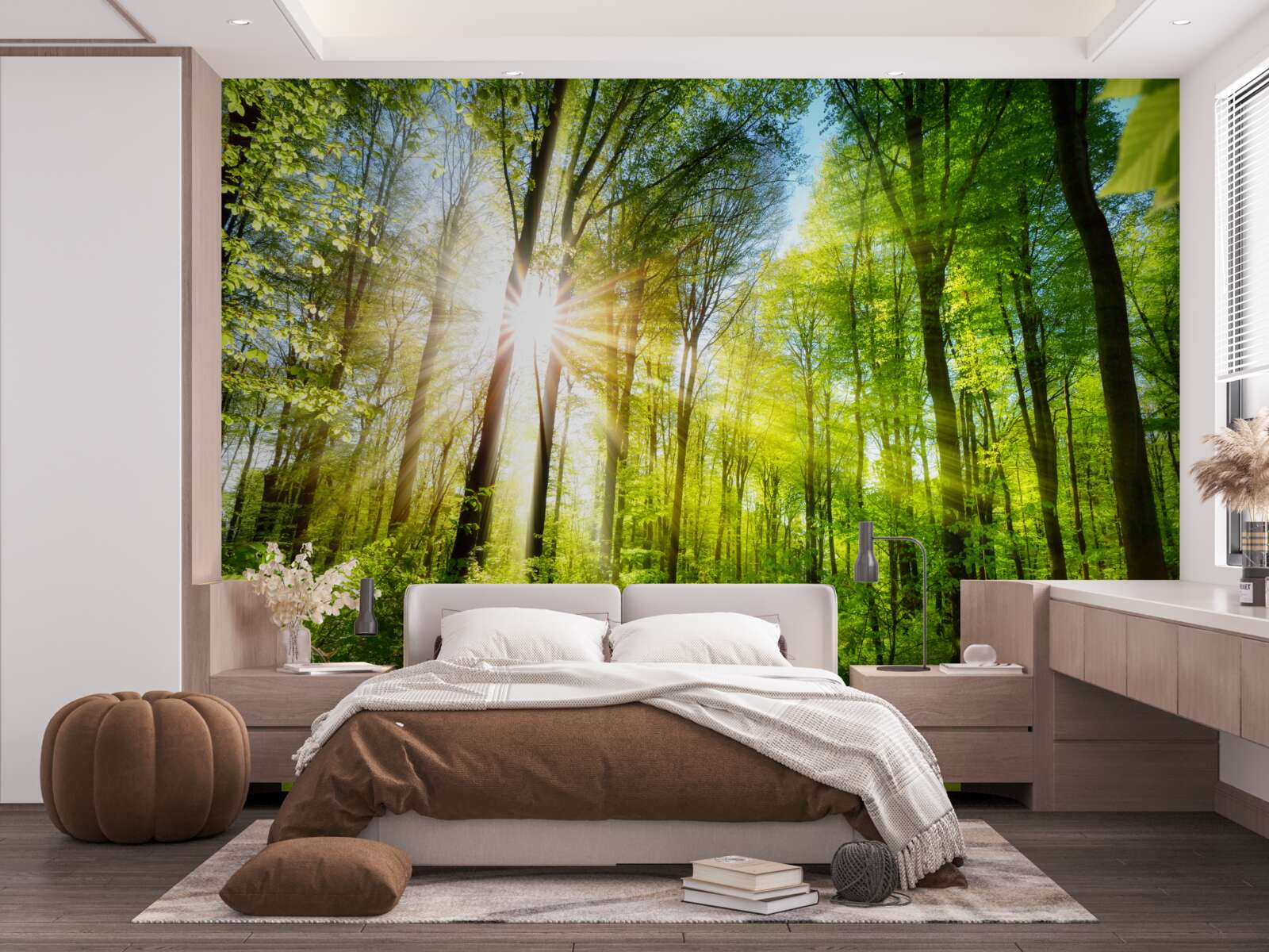 Papier peint soleil matinal dans une forêt verdoyante