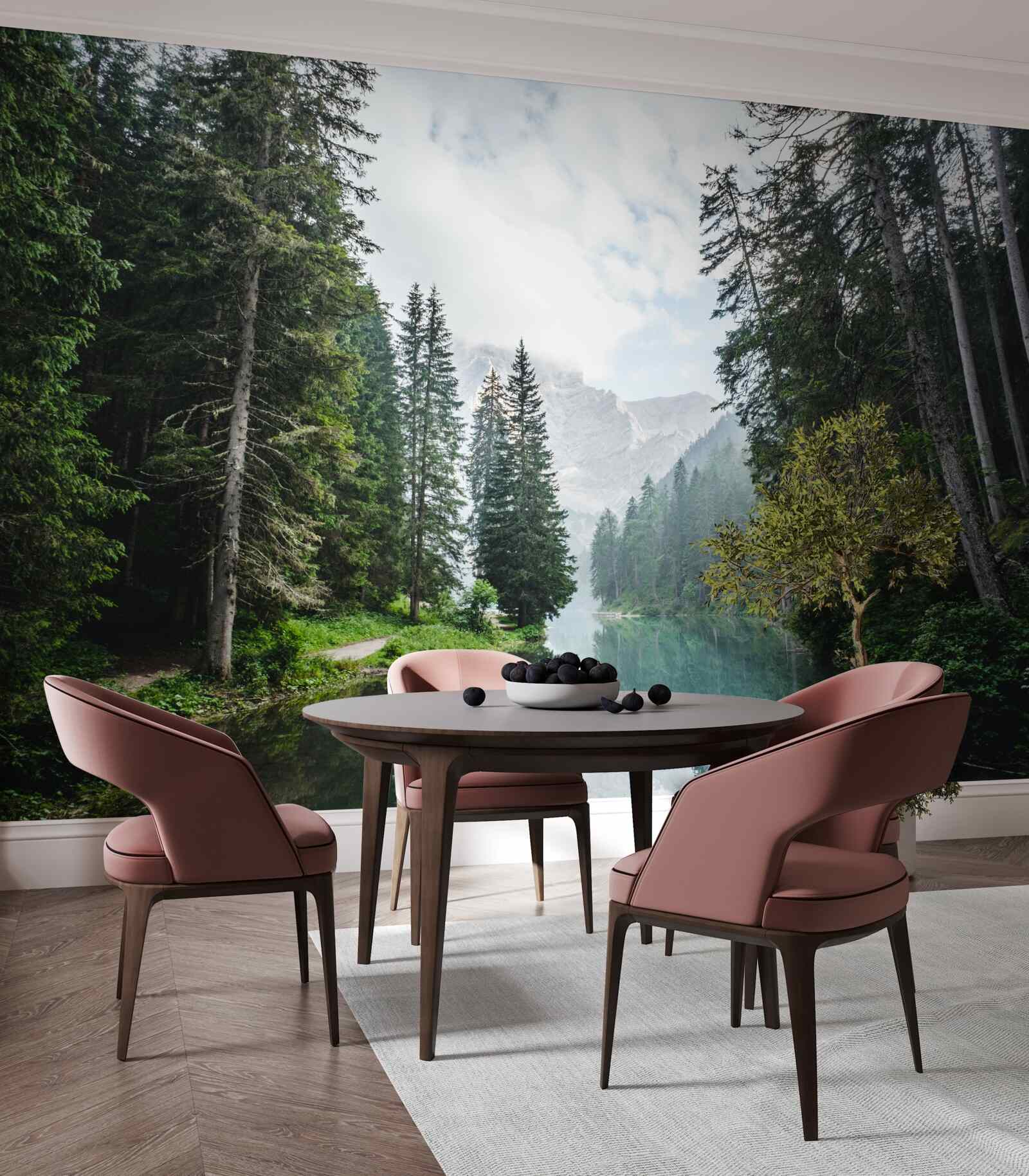 Papier peint un étang paisible dans une pinède