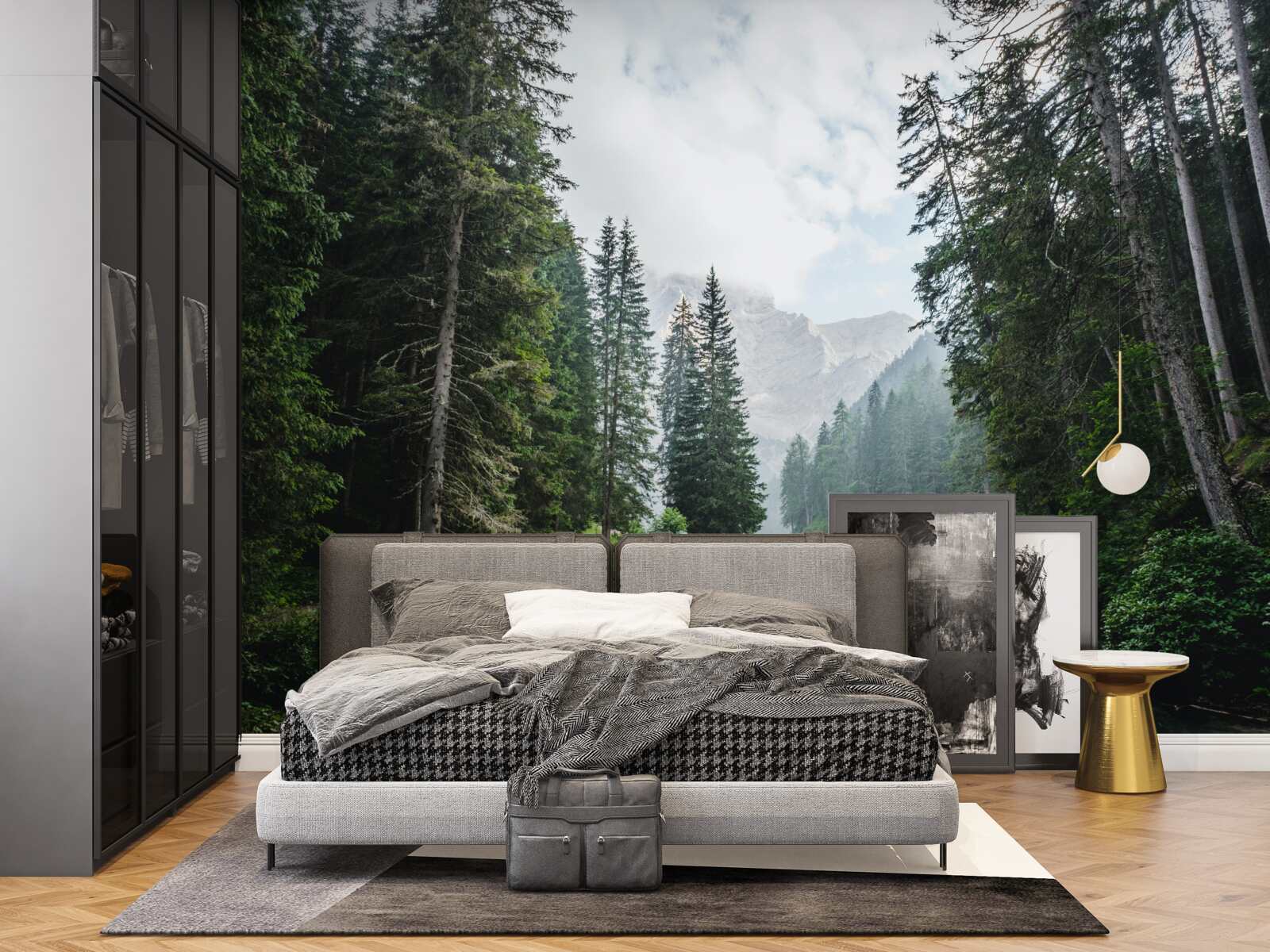 Papier peint un étang paisible dans une pinède